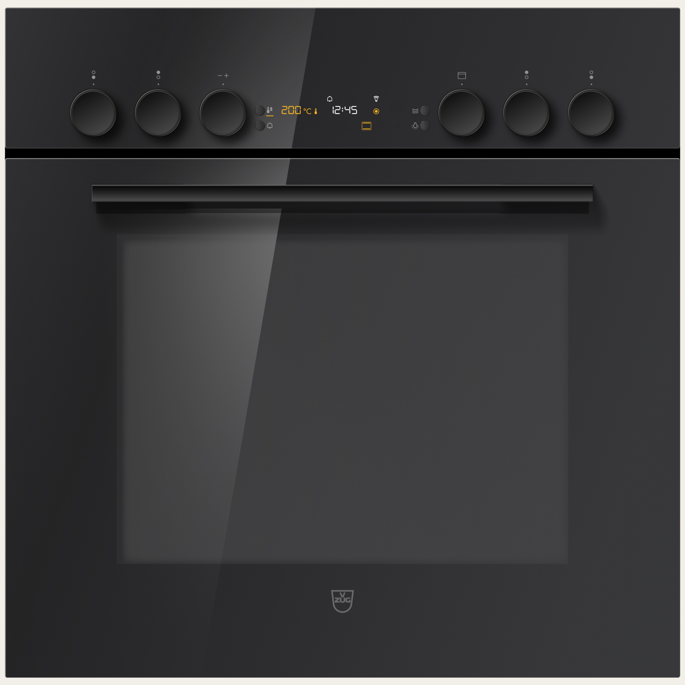 V-ZUG Herd Combair V600, Breitennorm: 60 cm, Höhennorm: 60 cm, Glas Nero, Griff: Nero, Drehschalter, V-ZUG-Home, TopClean, Anzahl bedienbare Kochzonen: 4