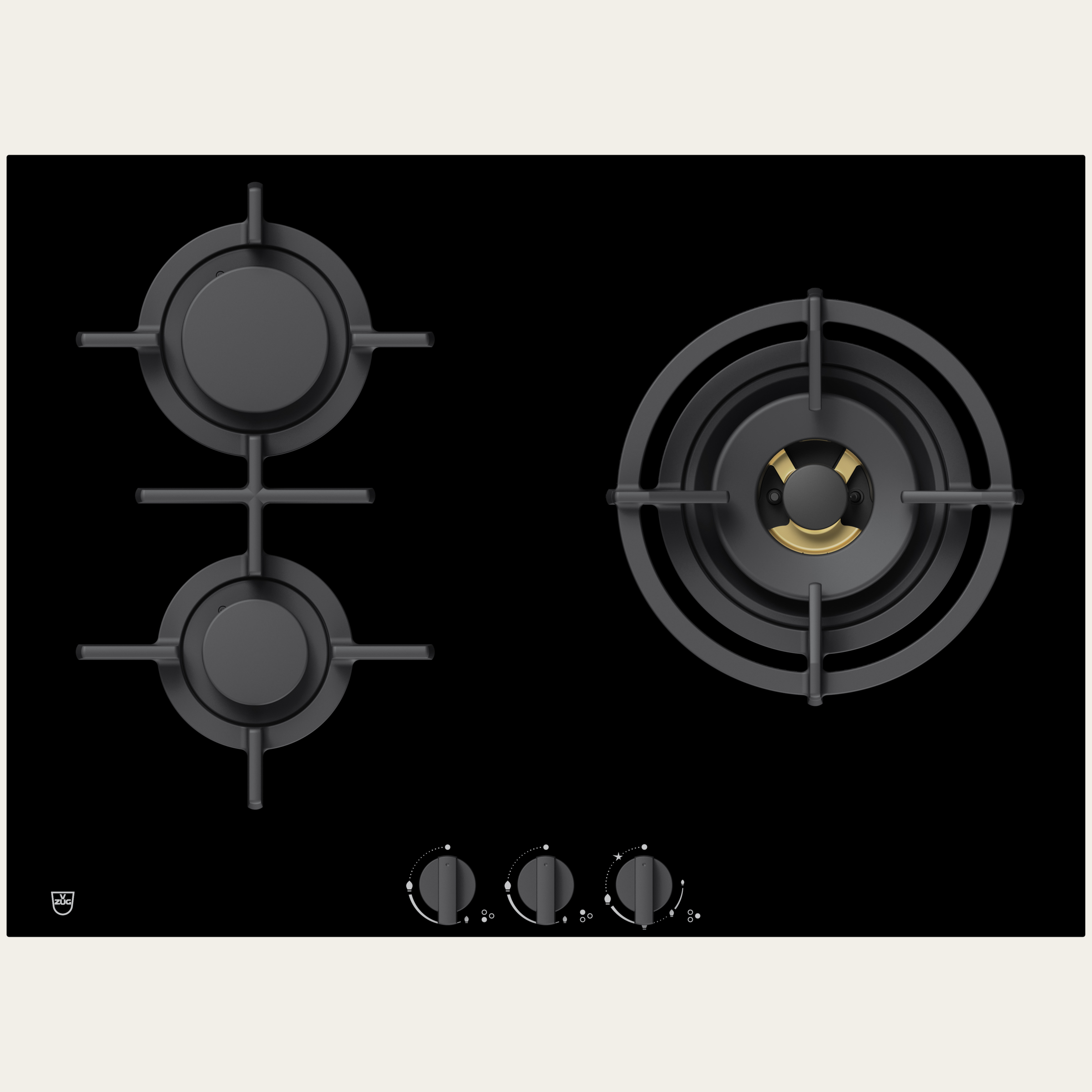 V-ZUG Hob GAS731GK, Standard width: 70 cm, BlackDesign, DualDesign, dial, Cooking zones: 3