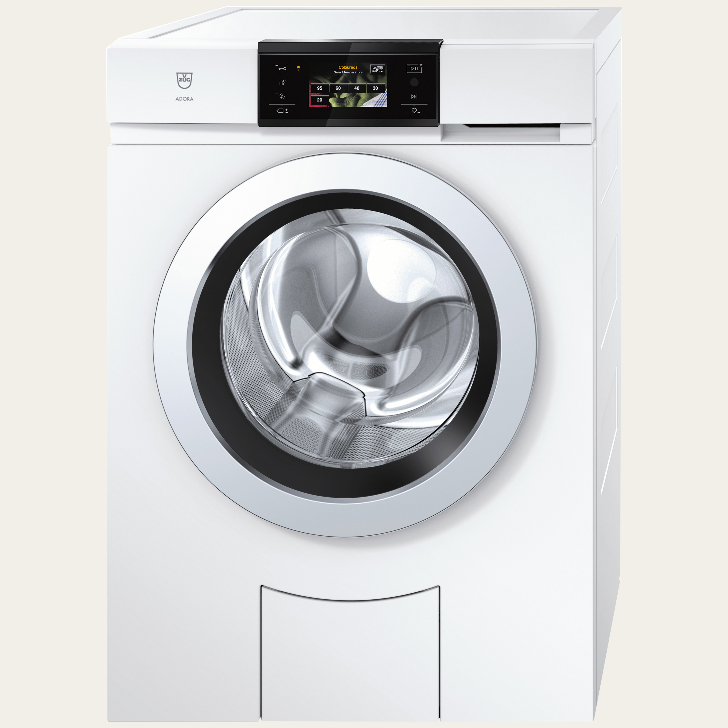 V-ZUG Waschmaschine, AdoraWaschen V4000, Türanschlag: links, V-ZUG Home, OptiDos, Anzeige: Vollfarbiges Grafikdisplay Touch, Nennkapazität: 8.0kg, Design Türe: ChromeClass, Weichwasser