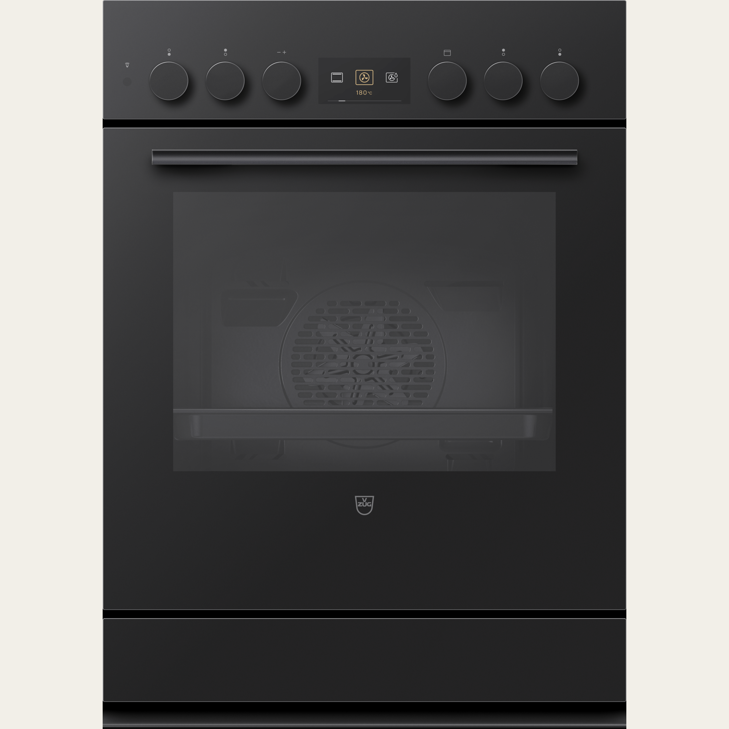 V-ZUG Cuisinière Combair V600 7UHC, Norme largeur: 55 cm, Norme de hauteur: 76.2 cm, Verre Nero, Poignée: Nero, commutateur rotatif, V-ZUG-Home, TopClean, Tiroir à ustensiles, Nombre de zones de cuisson pouvant être commandées: 4, 400V
