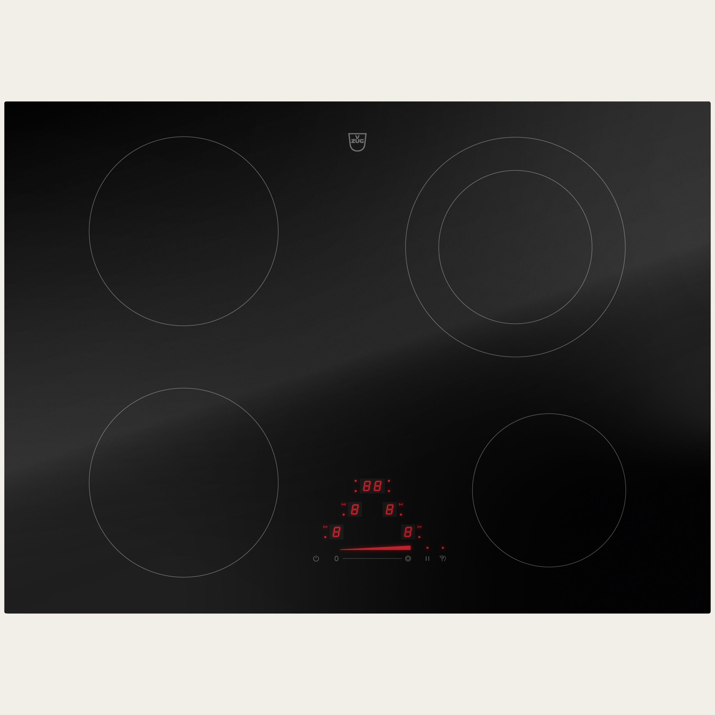 V-ZUG Table de cuisson CookTop V4000 A704, Corps de chauffe à rayonnement, Norme largeur: 70 cm, BlackDesign, DualDesign, Slider simple, Commande par «slider», Zones de cuisson: 4