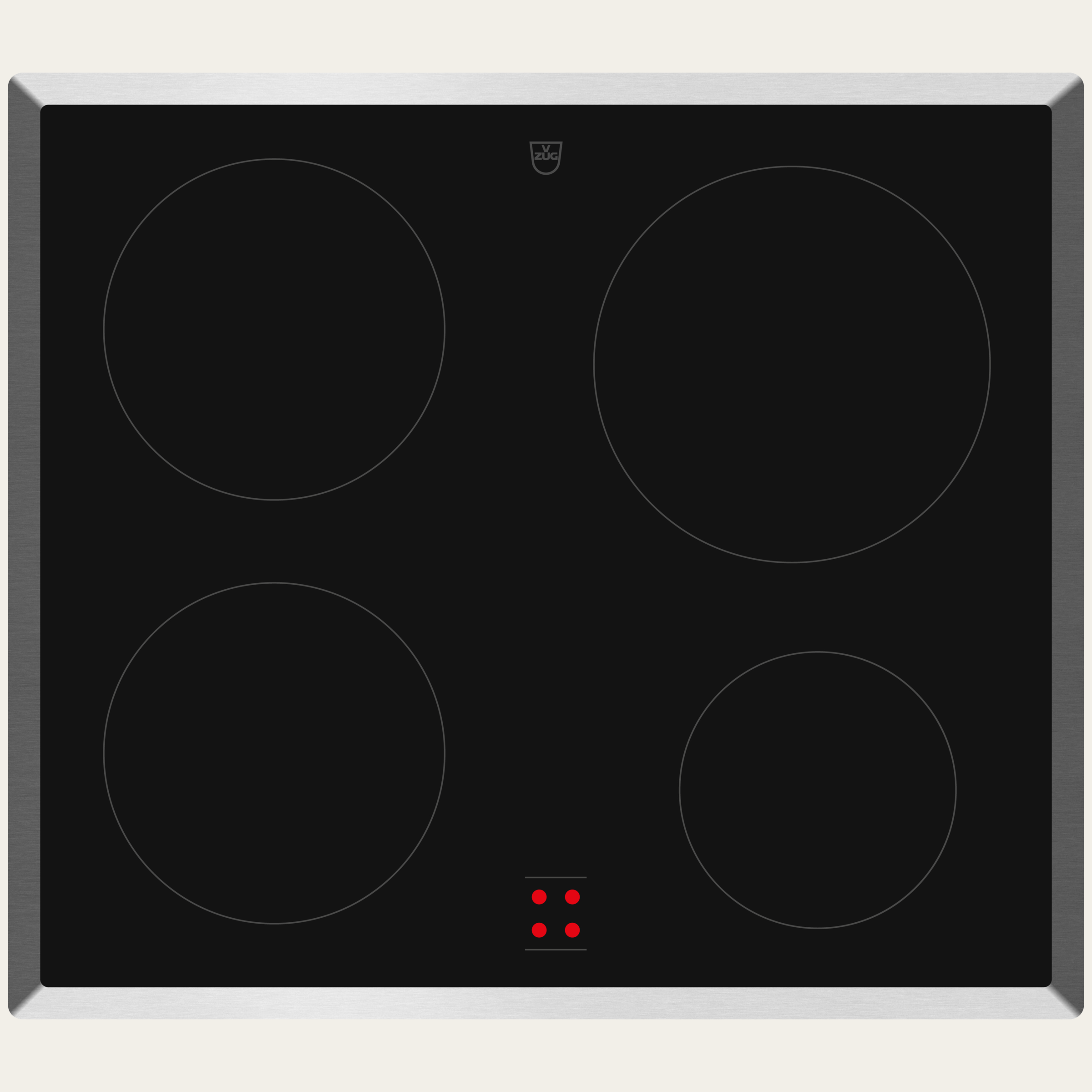 V-ZUG Piano cottura CookTop V400 E604, Radiatori di riscaldamento, Standard di larghezza: 60 cm, BlackDesign, Cornice crom, Comando esternotramite la cucina, Zonedi cottura: 4