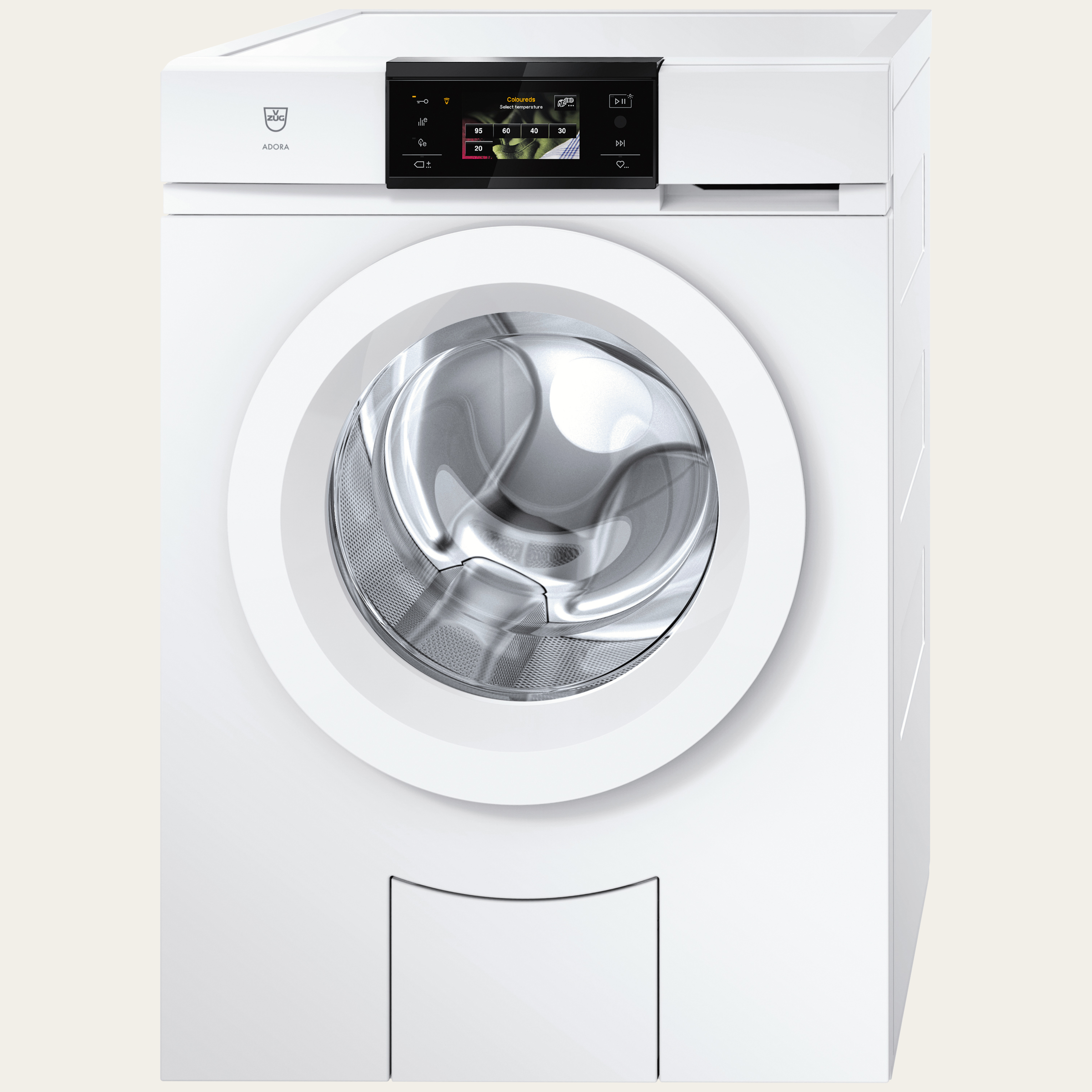 V-ZUG Waschmaschine, AdoraWaschen V2000, Türanschlag: links, V-ZUG Home, Anzeige: Vollfarbiges Grafikdisplay Touch, Nennkapazität: 8.0 kg, DesignTüre: Weiss, Einlauf 3m