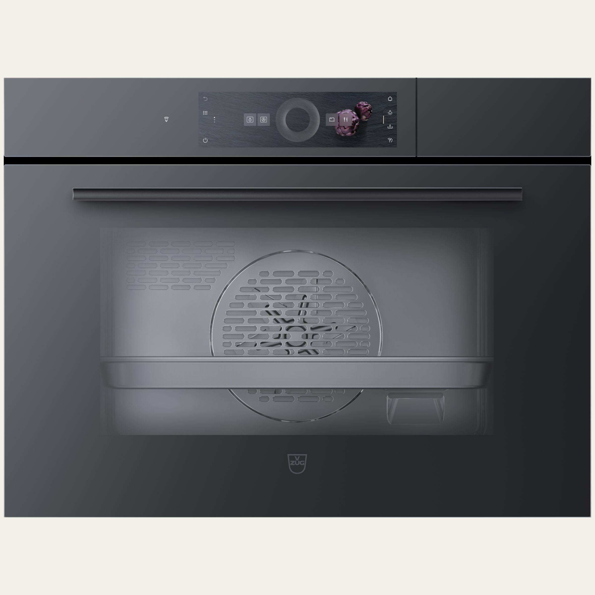 V-ZUG Steam cooker CombiSteamer V6000 45F, Standard width: 60 cm, Standard height: 45 cm, Black mirror glass, Touchscreen with Circleslider, V-ZUG-Home, Fixedwater and drain connection