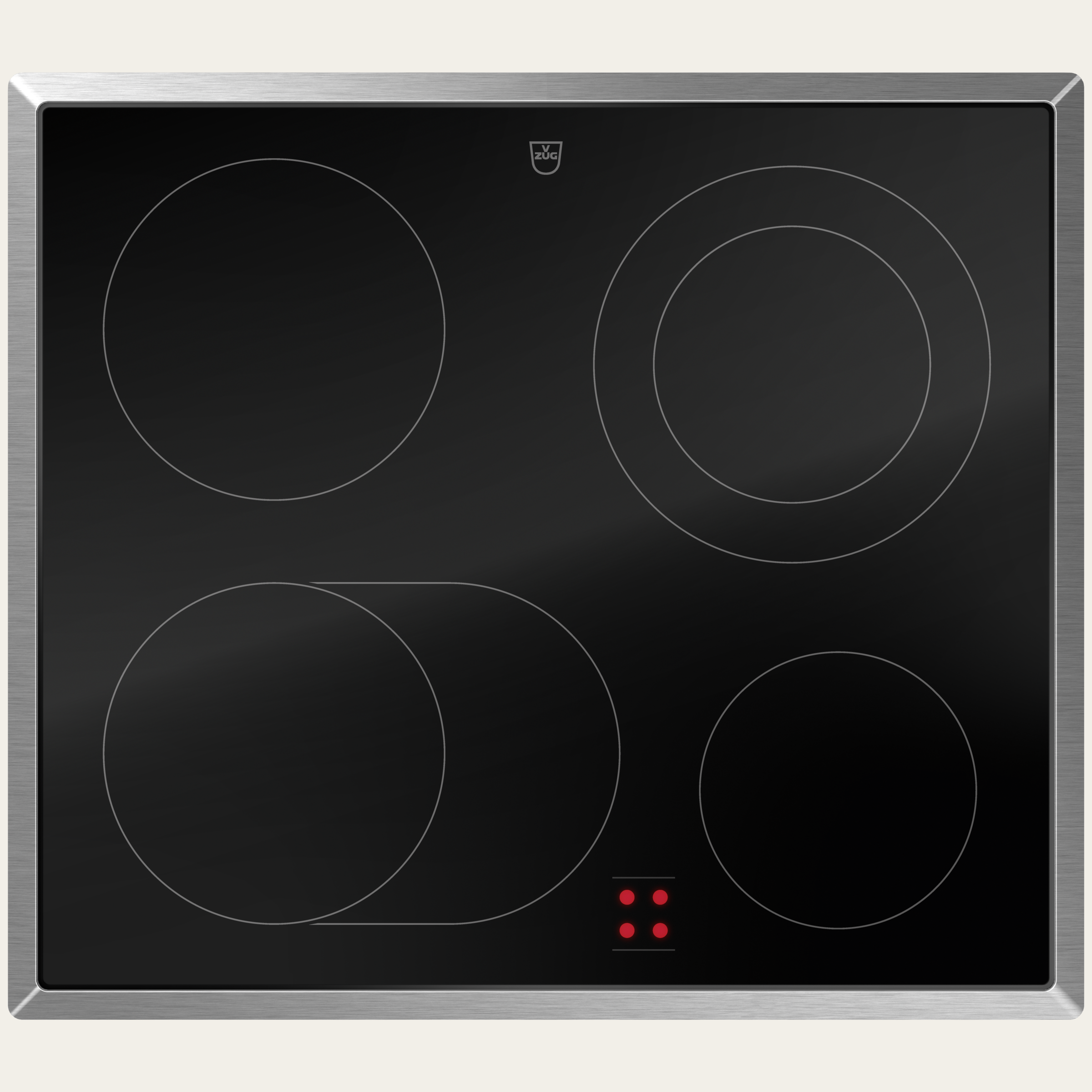 V-ZUG Table de cuisson CookTop V400 E604B, Corps de chauffe à rayonnement, Norme largeur: 60 cm, BlackDesign, Cadre chrome, Commande externe de la cuisinière / Commutateur rotatif, Zones de cuisson: 4