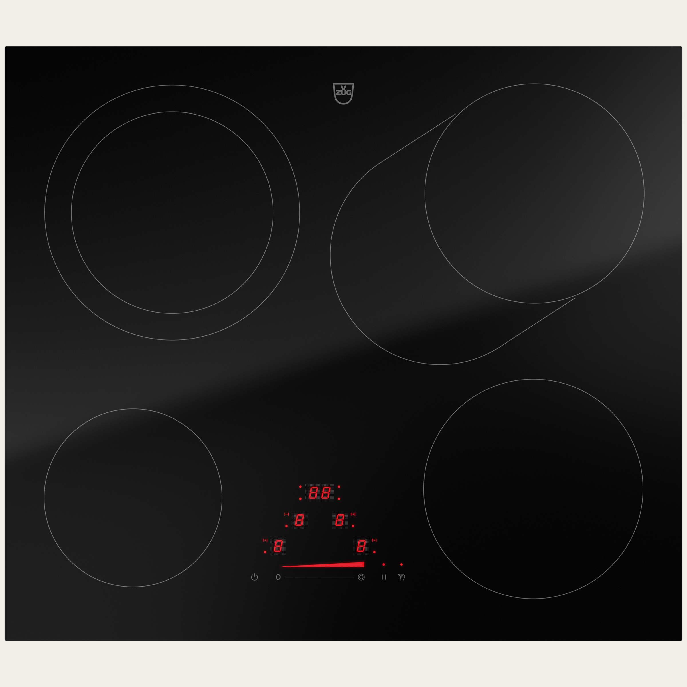 V-ZUG Hob CookTop V4000 A604B, radiant heating element, Standard width: 60 cm, BlackDesign, DualDesign, Single slider, Slider control, Cooking zones: 4