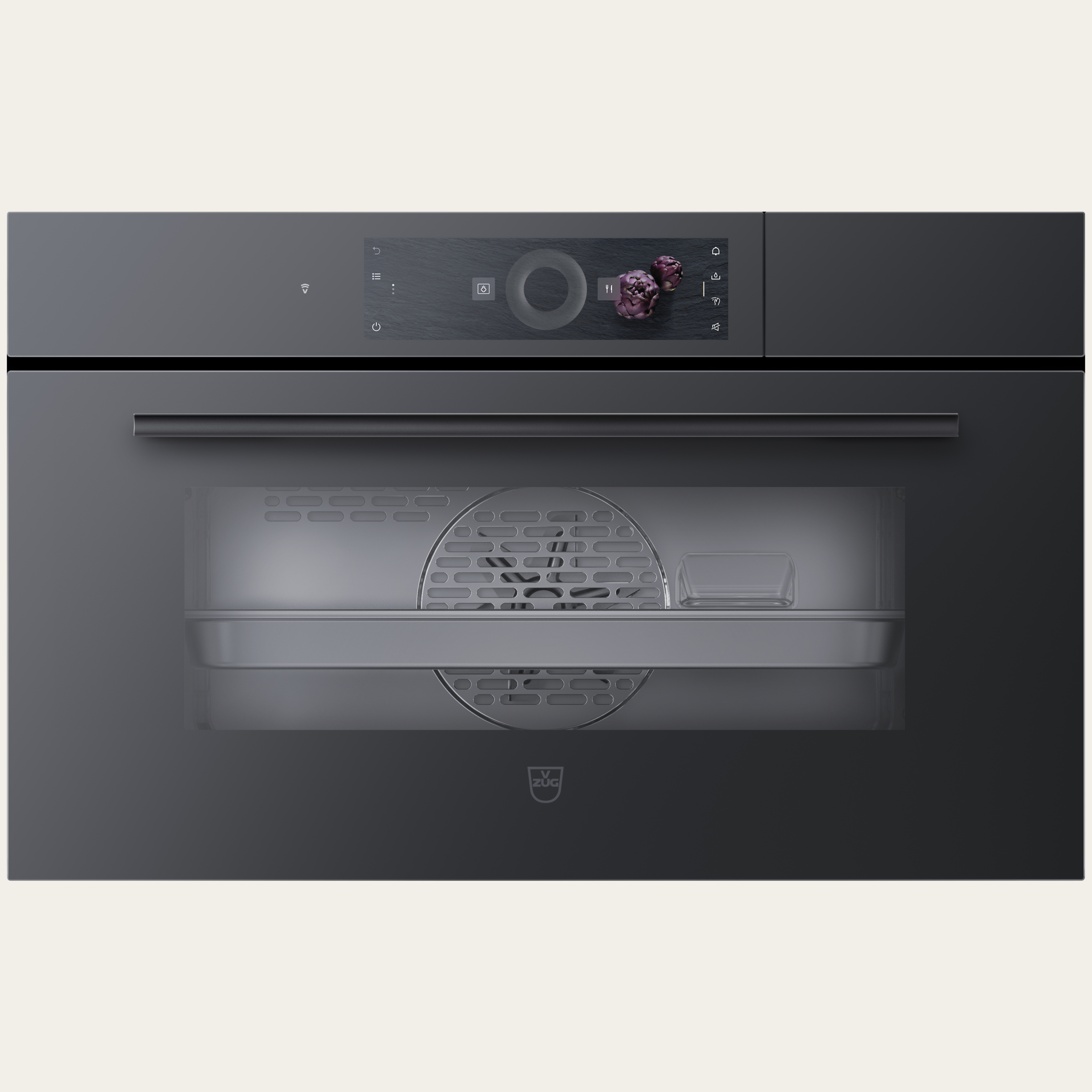 V-ZUG Steam cooker Steamer V4000 38, Standard width:60 cm, Standard height: 38.1 cm, Black mirror glass,Touchscreen with CircleSlider, V-ZUG-Home