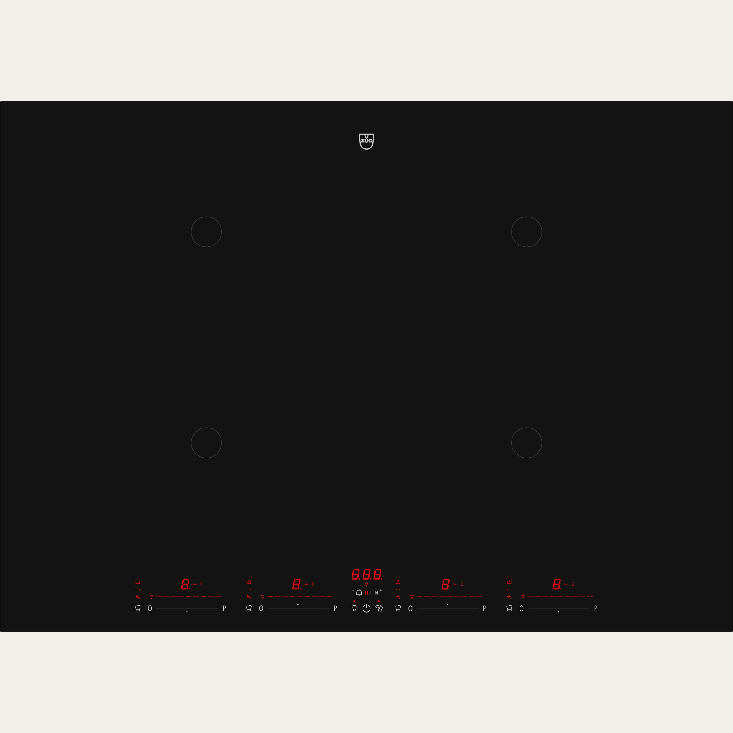V-ZUG Hob CookTop V4000 I704, Induction, Standard width: 70 cm, BlackDesign, DualDesign, OptiLink, Multi-Slider/direct selection, Slider control, Cooking zones: 4