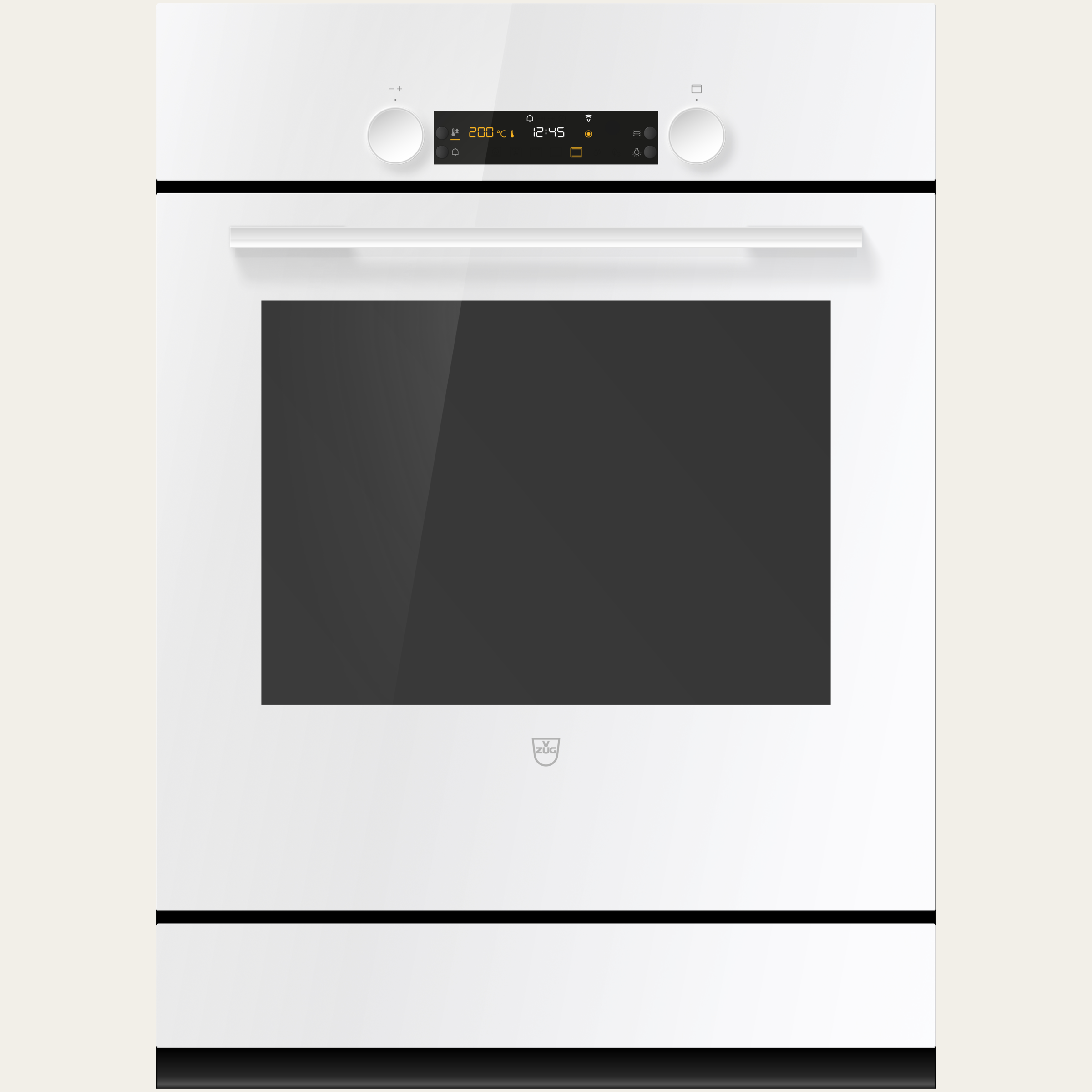 V-ZUG Backofen Combair V600 7UC, Breitennorm: 55 cm, Höhennorm: 76.2 cm, Glas Weiss, Griff: Weiss, Einbau in Unterschrank, Drehschalter, V-ZUG-Home, TopClean, Geräteschublade