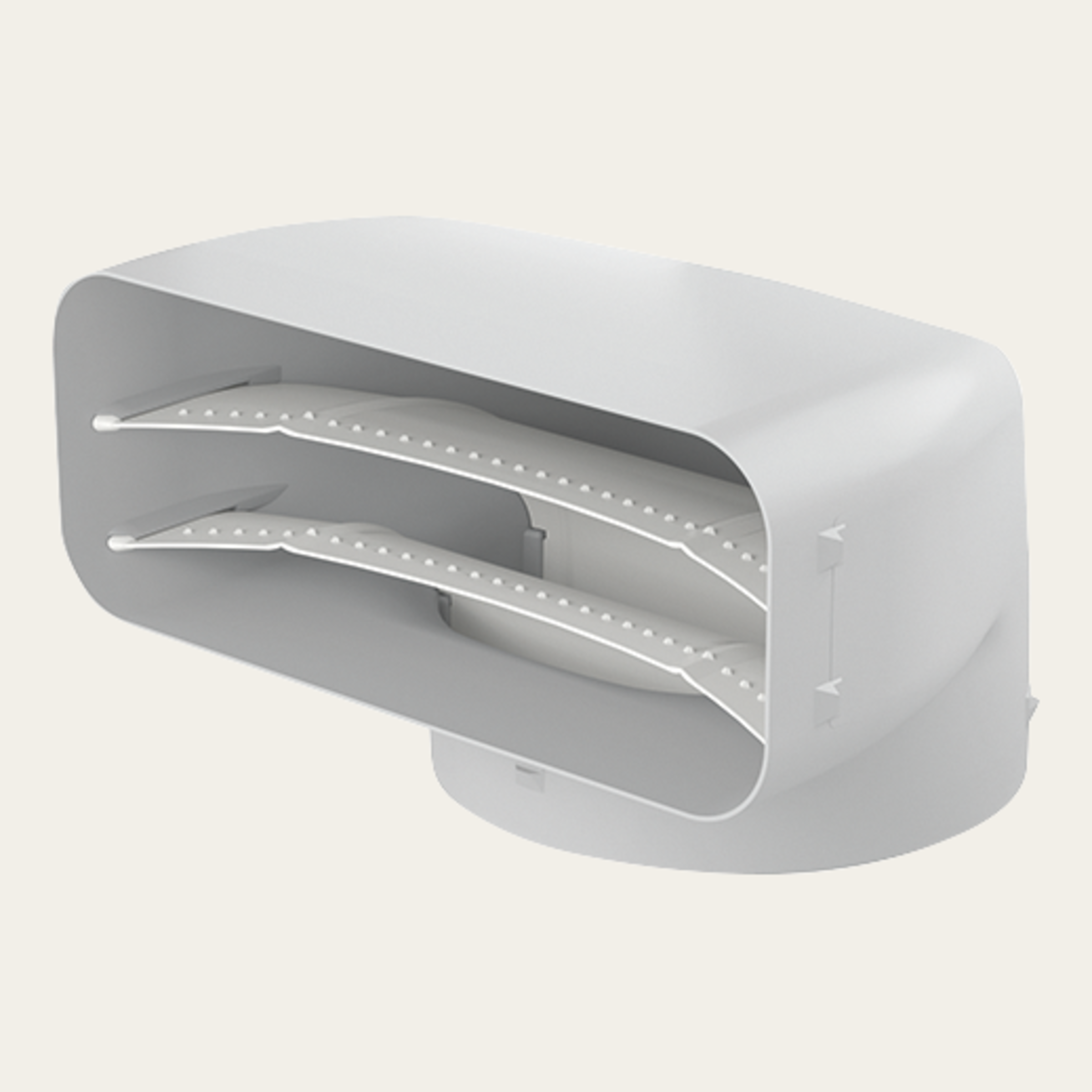 Prime pezzo di deviazione a 90°, verticale da piatto a tondo, bocchettone ø 150 mm, lunghezza 200 mm