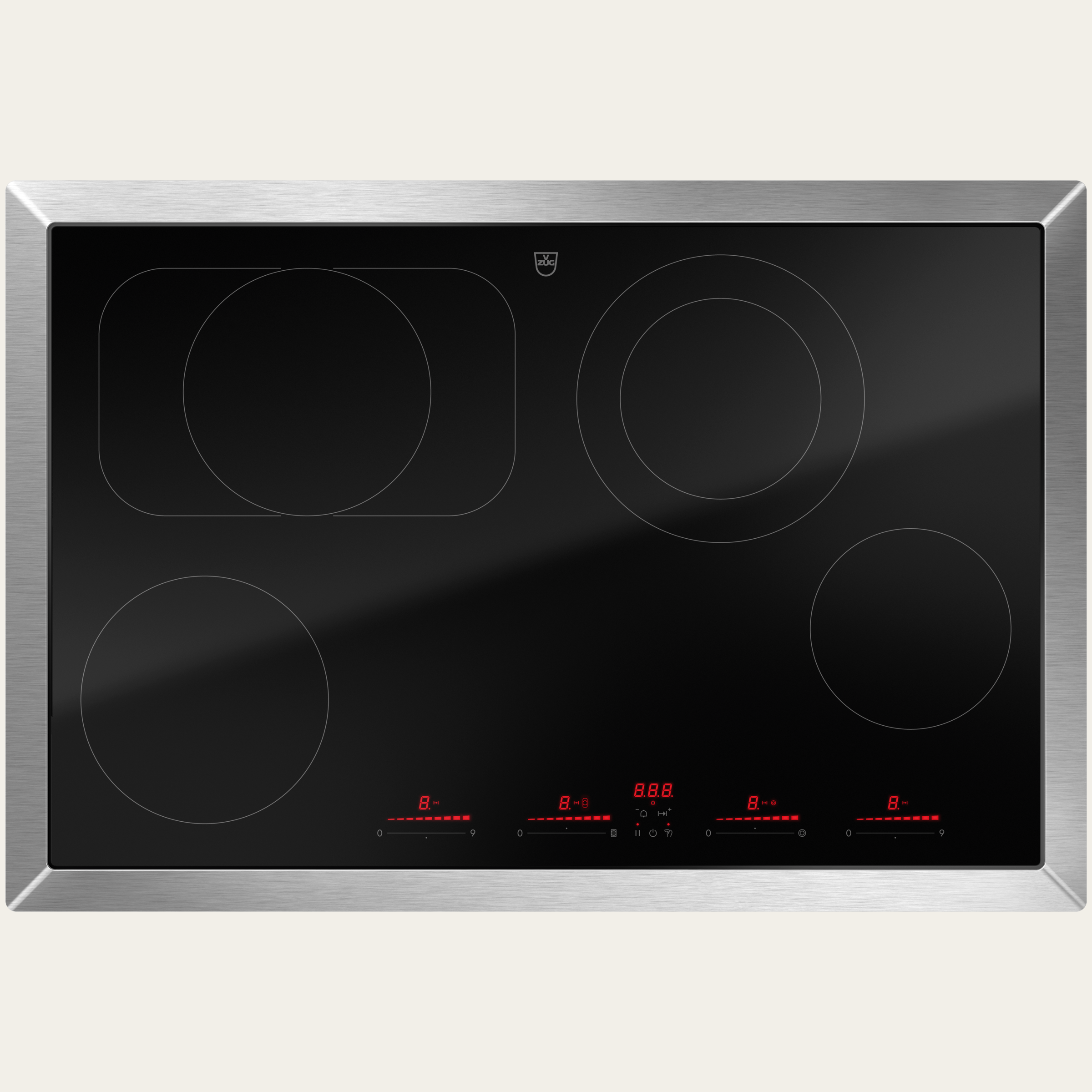 V-ZUG Kochfeld CookTop V6000 A804B, Strahlungsheizkörper, Breitennorm: 80 cm, BlackDesign, Übermassrahmen, Multi-Slider/Direktwahl, Slider-Bedienung, Kochzonen: 4