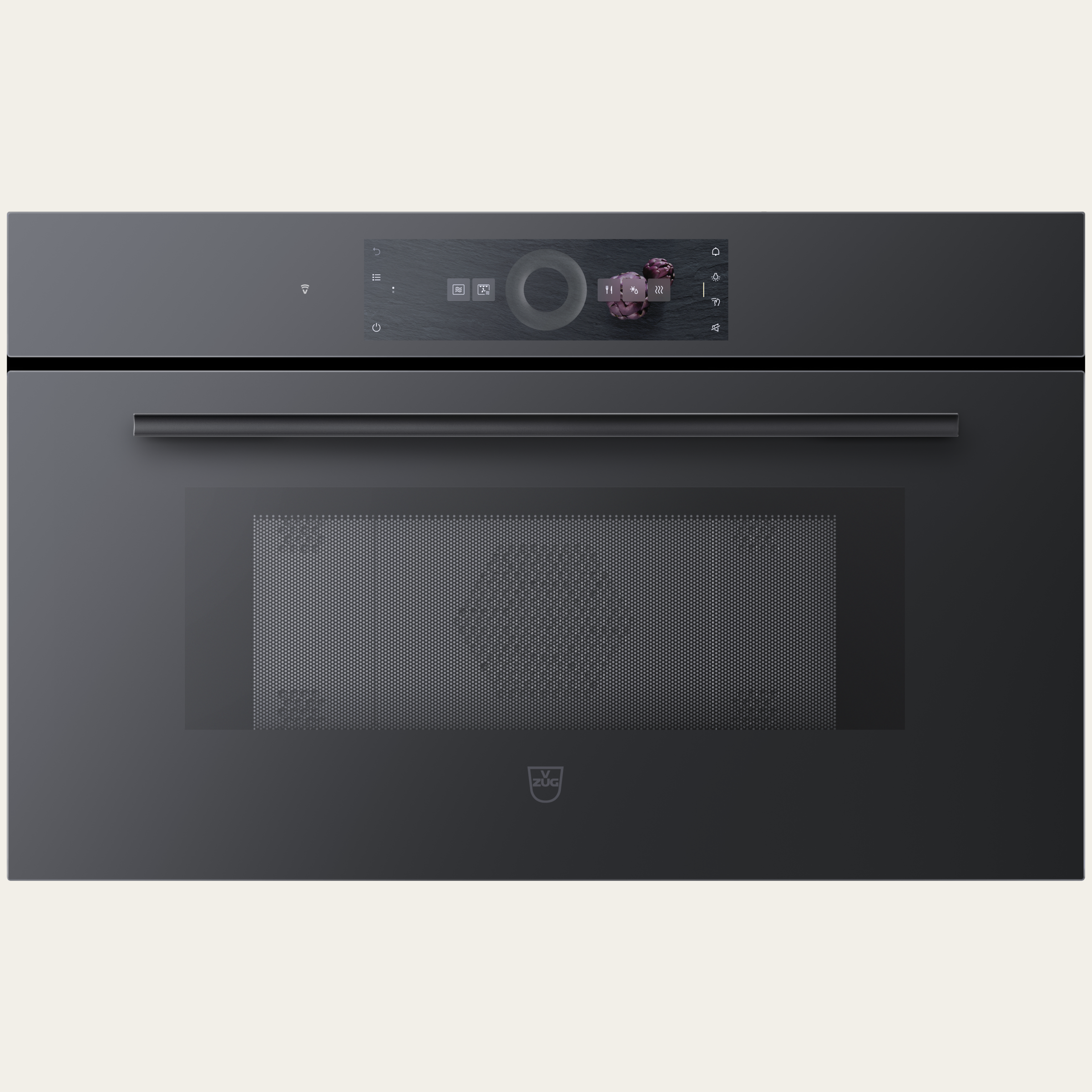 V-ZUG Microwave CombiMiwell V2000 38, Standard width: 60 cm, Standard height: 38.1 cm, Black mirror glass, Handle: Black design handle, Touchscreen with CircleSlider, V-ZUG-Home