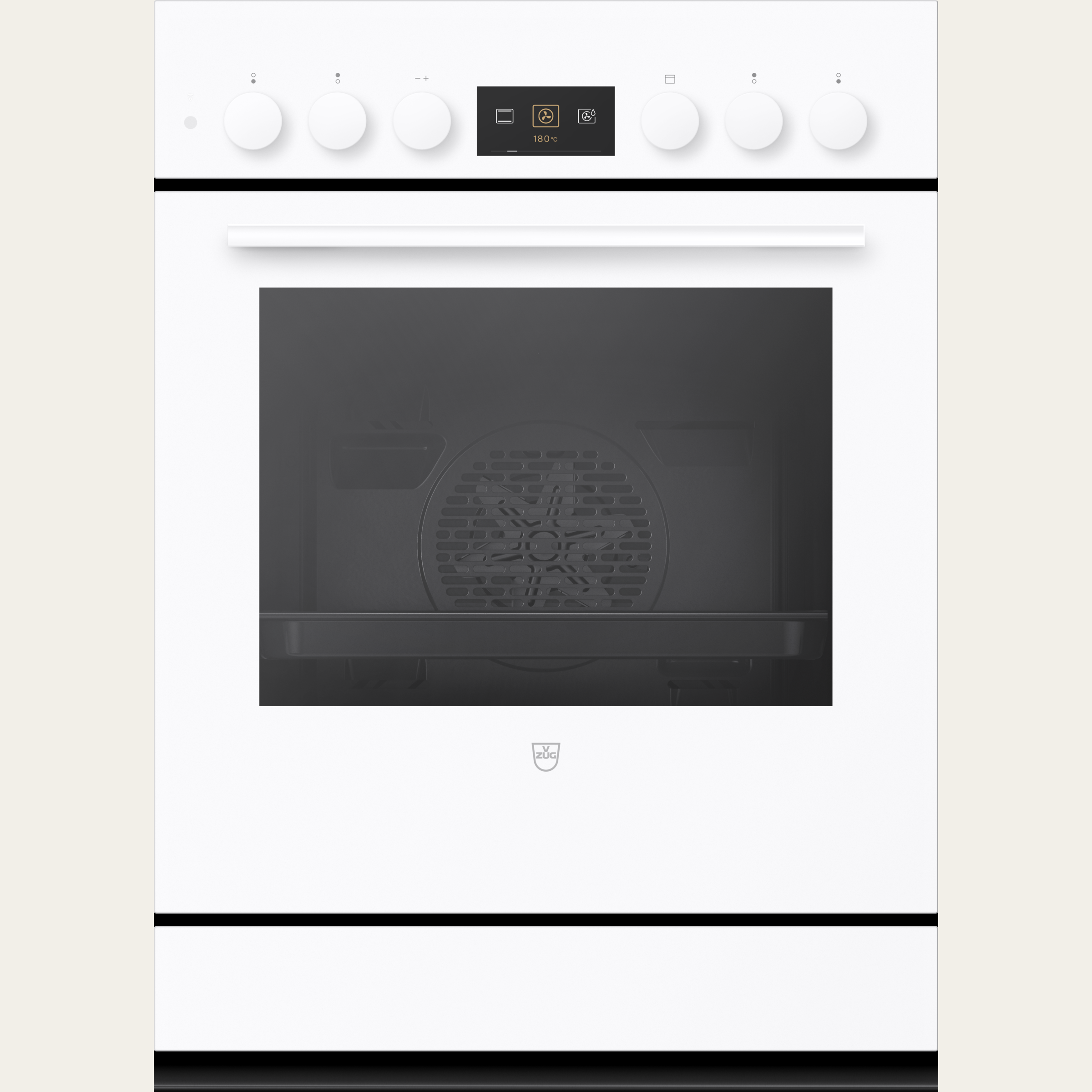 V-ZUG Cuisinière Combair V600 7UHC, Norme largeur: 55 cm, Norme de hauteur: 76.2 cm, Verre blanc, Poignée: blanche, commutateur rotatif, V-ZUG-Home, Tiroir chauffant de l’appareil, Nombre de zones de cuisson pouvant être commandées: 4, 400V