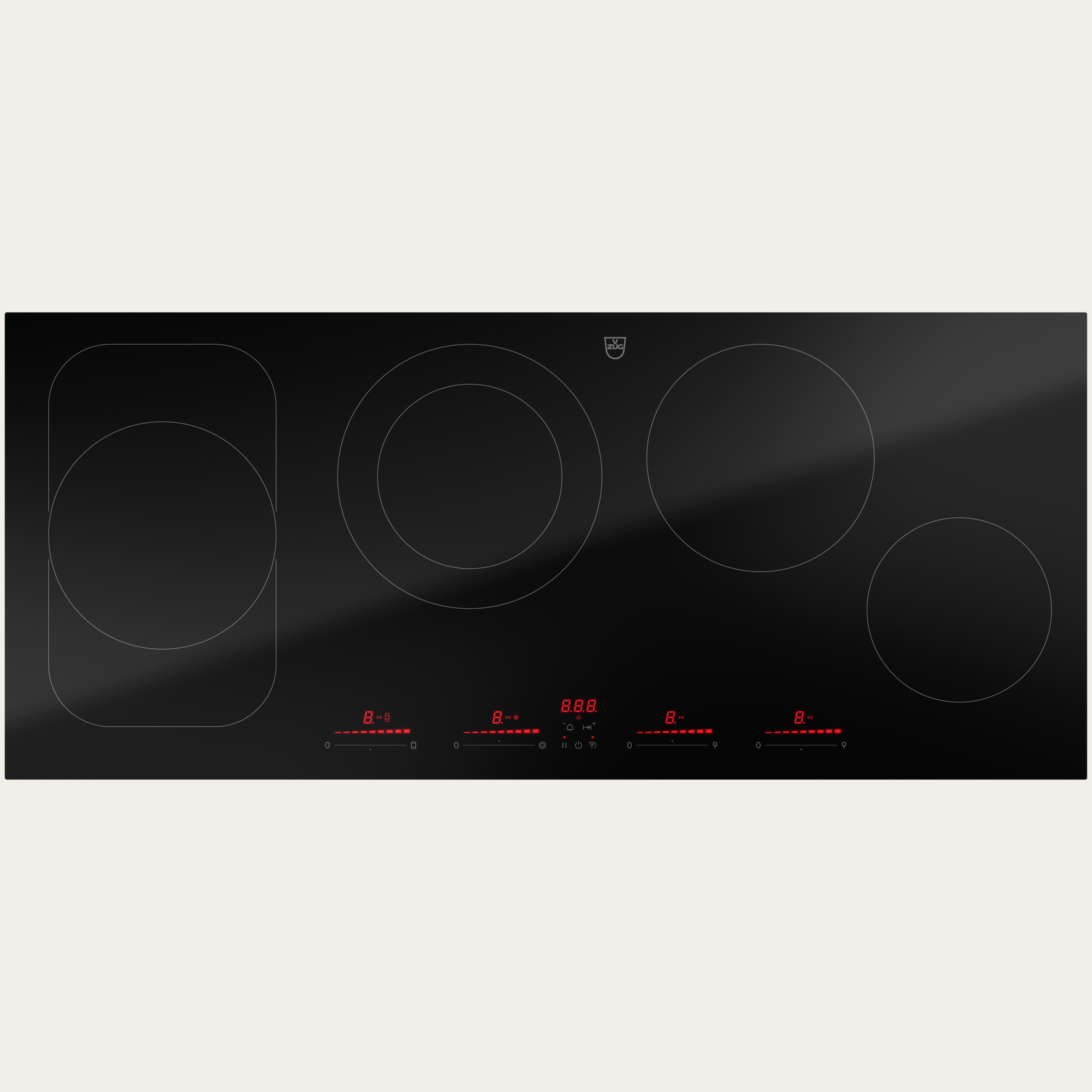 V-ZUG Hob CookTop V6000 A904B, radiant heating element, Standard width: 90 cm, BlackDesign, DualDesign, Multi-Slider/direct selection, Slider control, Cookingzones: 4
