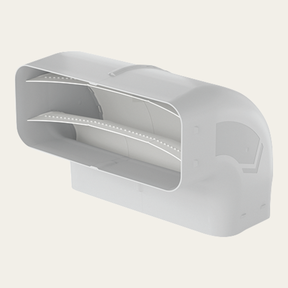 Prime curva a 90° per canale piatto, verticale per canale piatto, L 222 x A 89 x P 157 mm