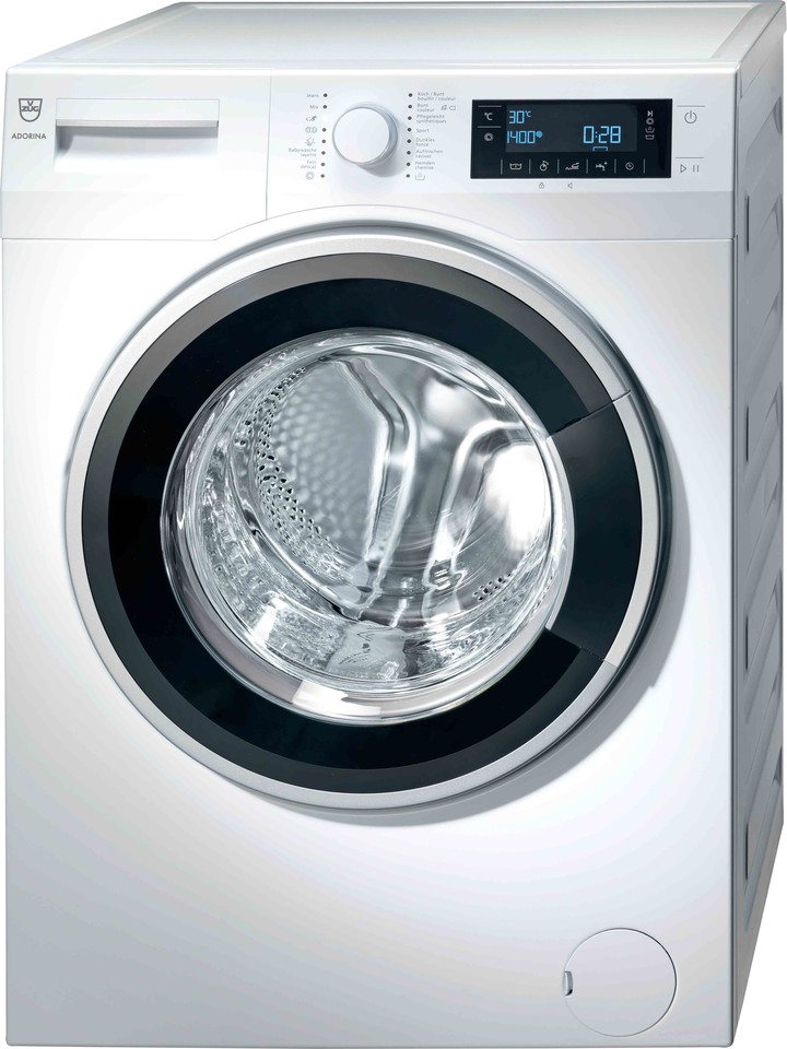 V-ZUG Waschmaschine, AdorinaWaschen V600, Türanschlag: links, Anzeige: Grafikdisplay, Warmwasseranschluss, Nennkapazität: 8.0 kg, Design Türe:Nero
