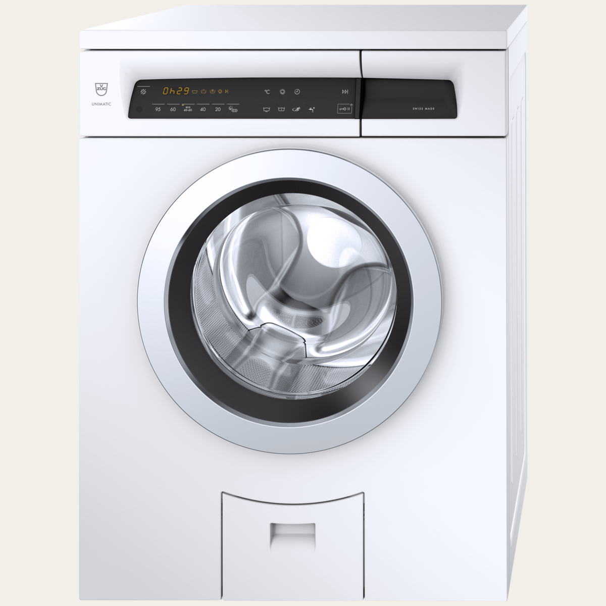 V-ZUG Washing machine UnimaticWash V2000 , Door hinge: Left, Door design: Stainless steel, Digital display, Nominal capacity: 8 kg
