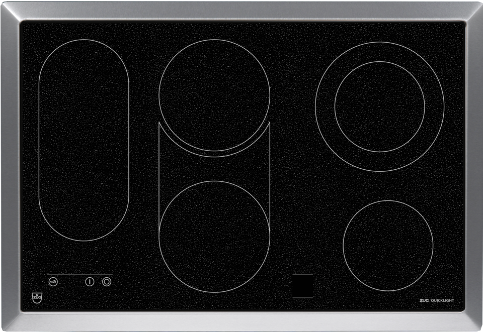 V-ZUG Quicklight GK43BLU glass ceramic hob, oversize mounting frame, BlackDesign