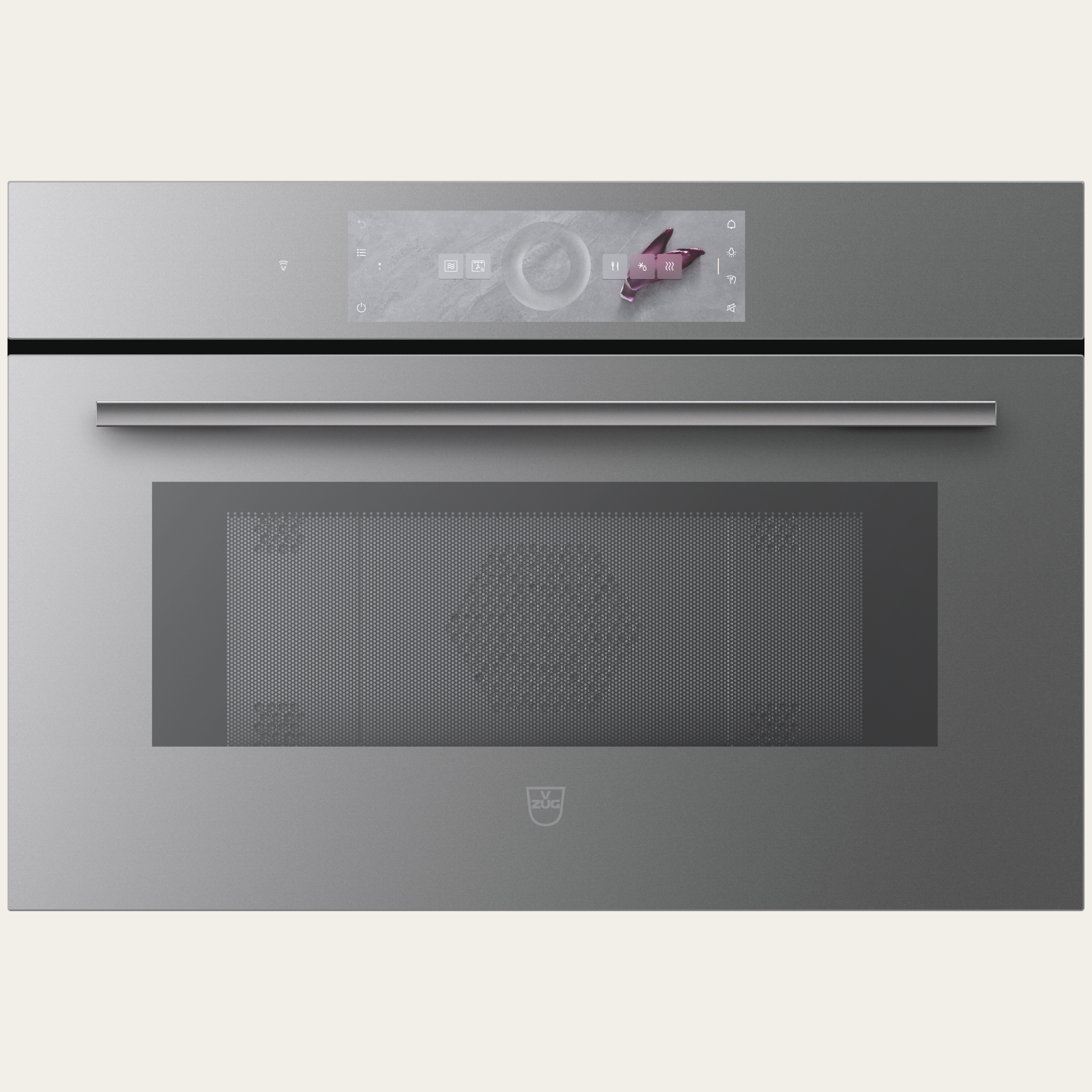 V-ZUG Mikrowelle CombiMiwell V2000 38C, Breitennorm: 55 cm, Höhennorm: 38.1 cm, Spiegelglas Platinum, Griff: Designgriff Platinum, Touchscreen mit CircleSlider, V-ZUG-Home