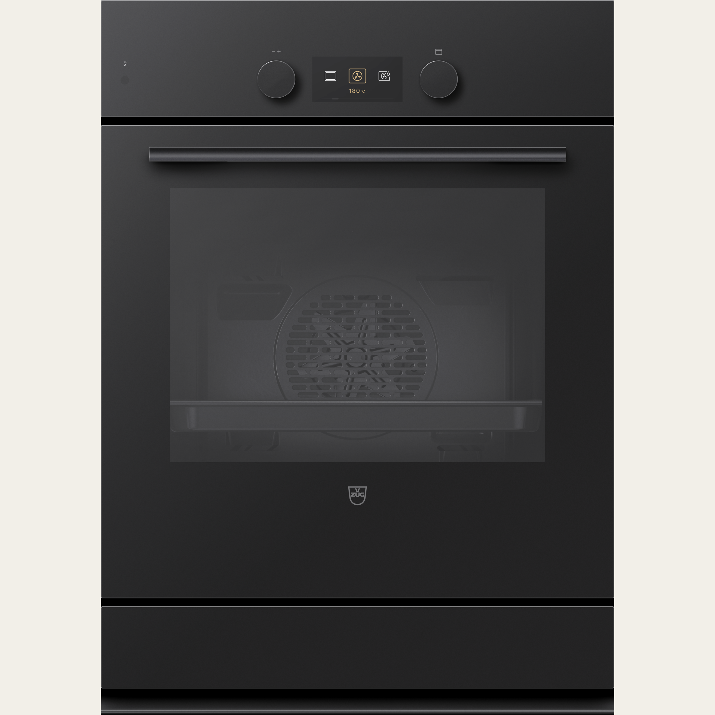 V-ZUG Four Combair V600 7UC, Norme largeur: 55 cm, Norme de hauteur: 76.2 cm, Verre Nero, Nero, Encastrement dans le meuble inférieur, commutateur rotatif, V-ZUG-Home, TopClean, Tiroir chauffant de l’appareil, 400V