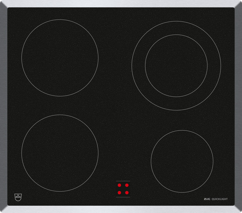 V-ZUG Quicklight GK43 glass ceramic hob, chrome standard frame, BlackDesign