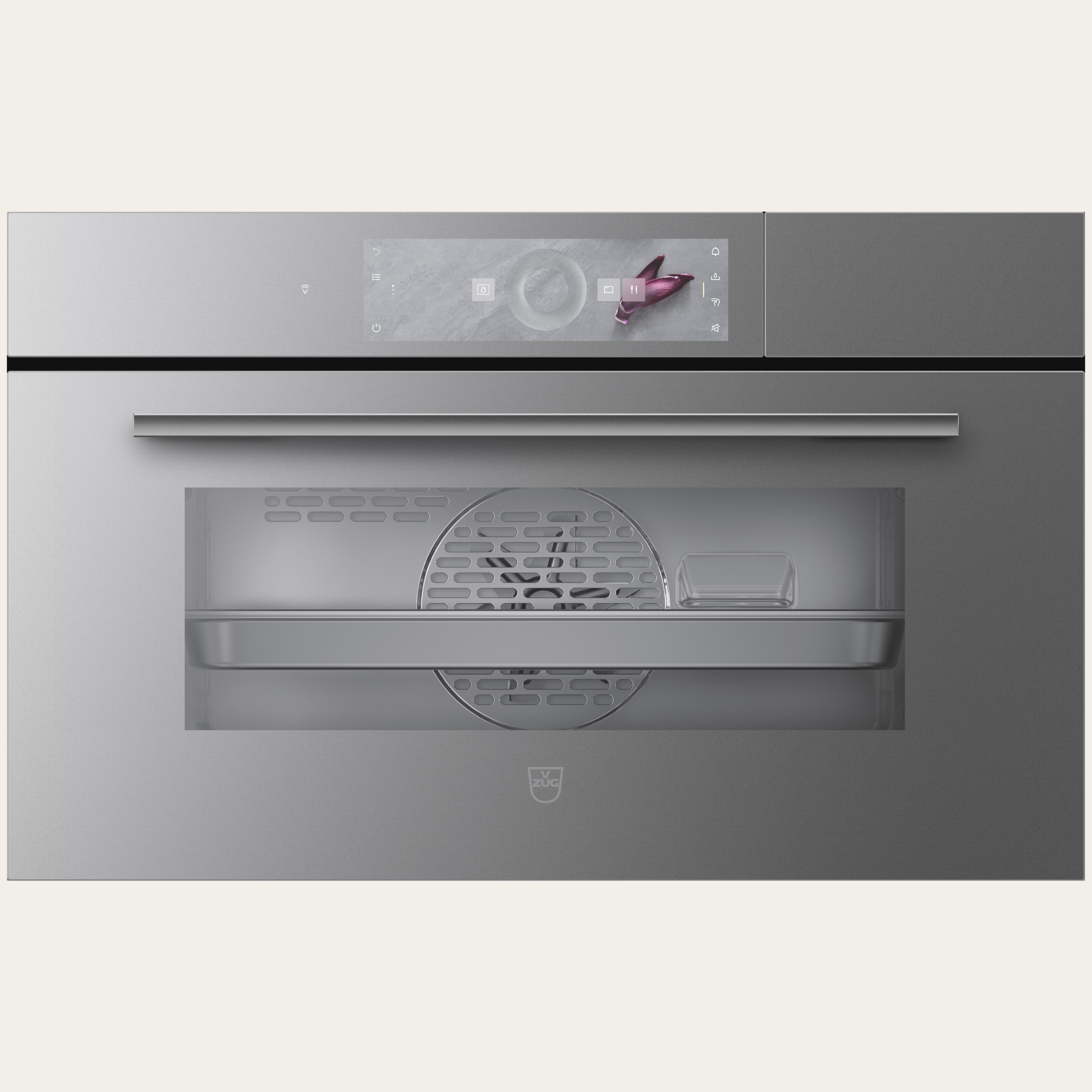 V-ZUG Steam cooker Steamer V4000 38, Standard width:60 cm, Standard height: 38.1 cm, Platinum mirror glass, Touchscreen with CircleSlider, V-ZUG-Home