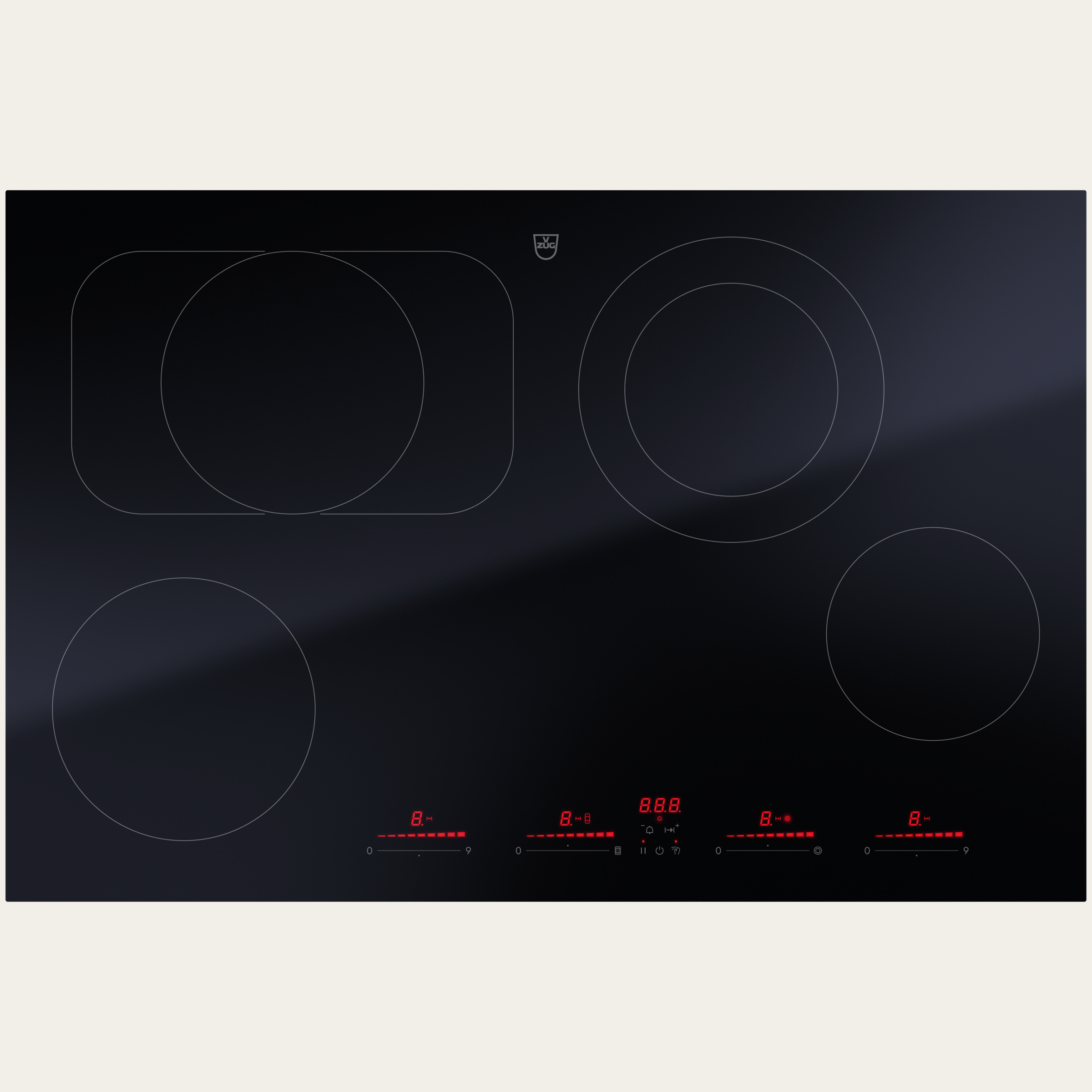 V-ZUG Kochfeld CookTop V6000 A804B, Strahlungsheizkörper, Breitennorm: 80 cm, BlackDesign, OptiGlass, DualDesign, Multi-Slider/Direktwahl, Slider-Bedienung, Kochzonen: 4