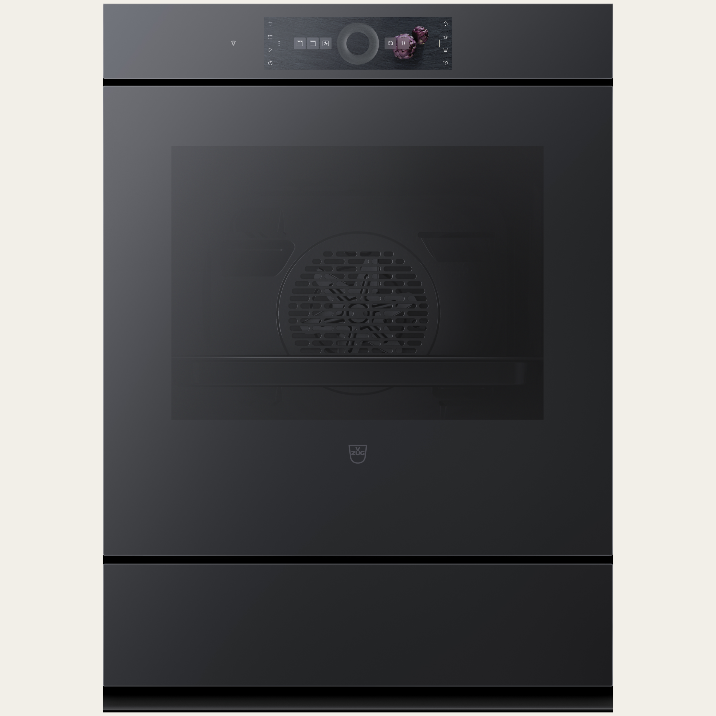 V-ZUG Four Combair V6000 76PC, Norme largeur: 55 cm, Norme de hauteur: 76.2 cm, Miroir noir, Sans poignée, Écran tactile avec CircleSlider, V-ZUG-Home, Tiroir chauffant de l’appareil, Autonettoyage pyrolytique