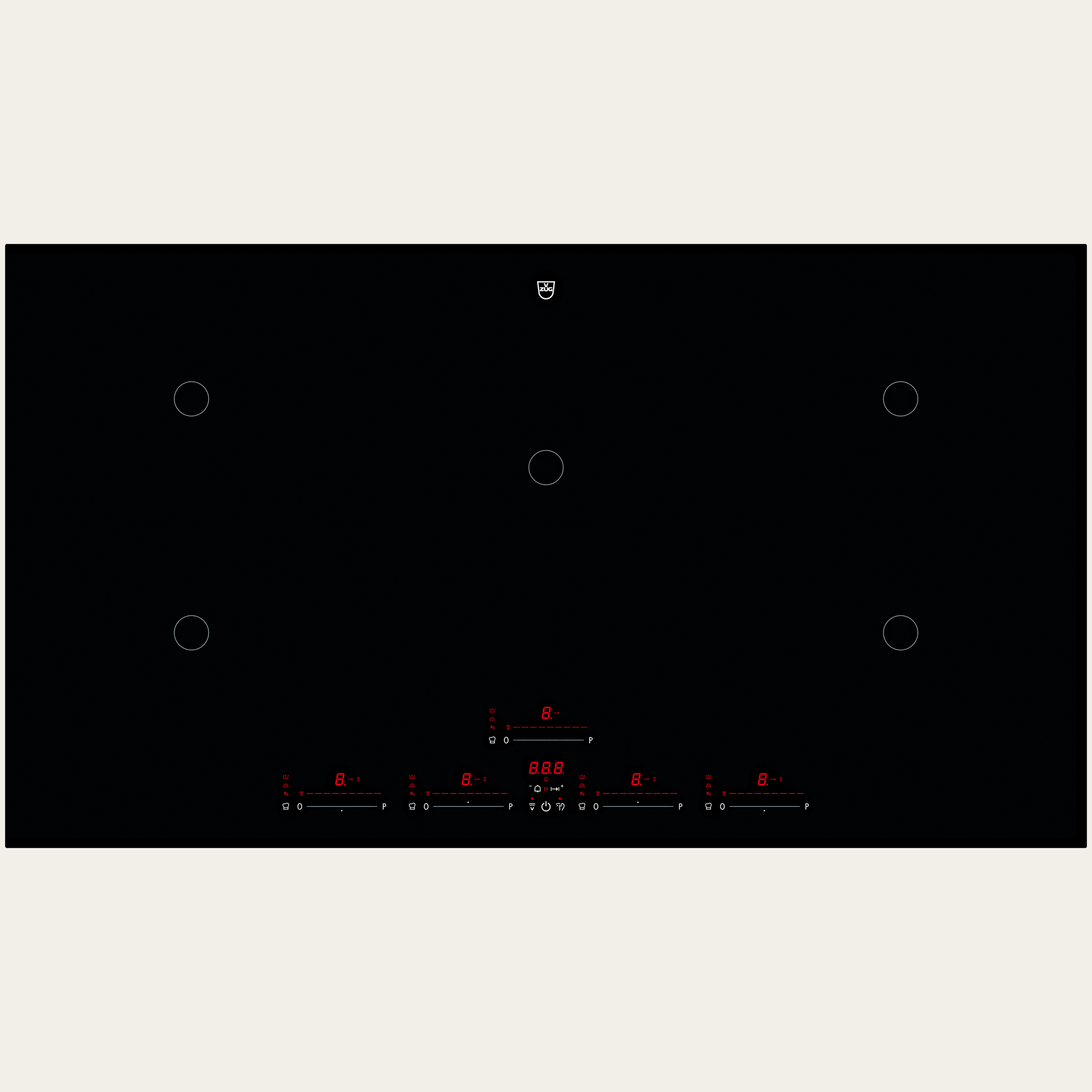 V-ZUG Piano cottura CookTop V6000 I905, Induzione, Standard di larghezza: 90 cm, BlackDesign, OptiGlass, DualDesign, OptiLink, Più comandi a cursore / selezione diretta, Comando a cursore, Zone di cottura: 5