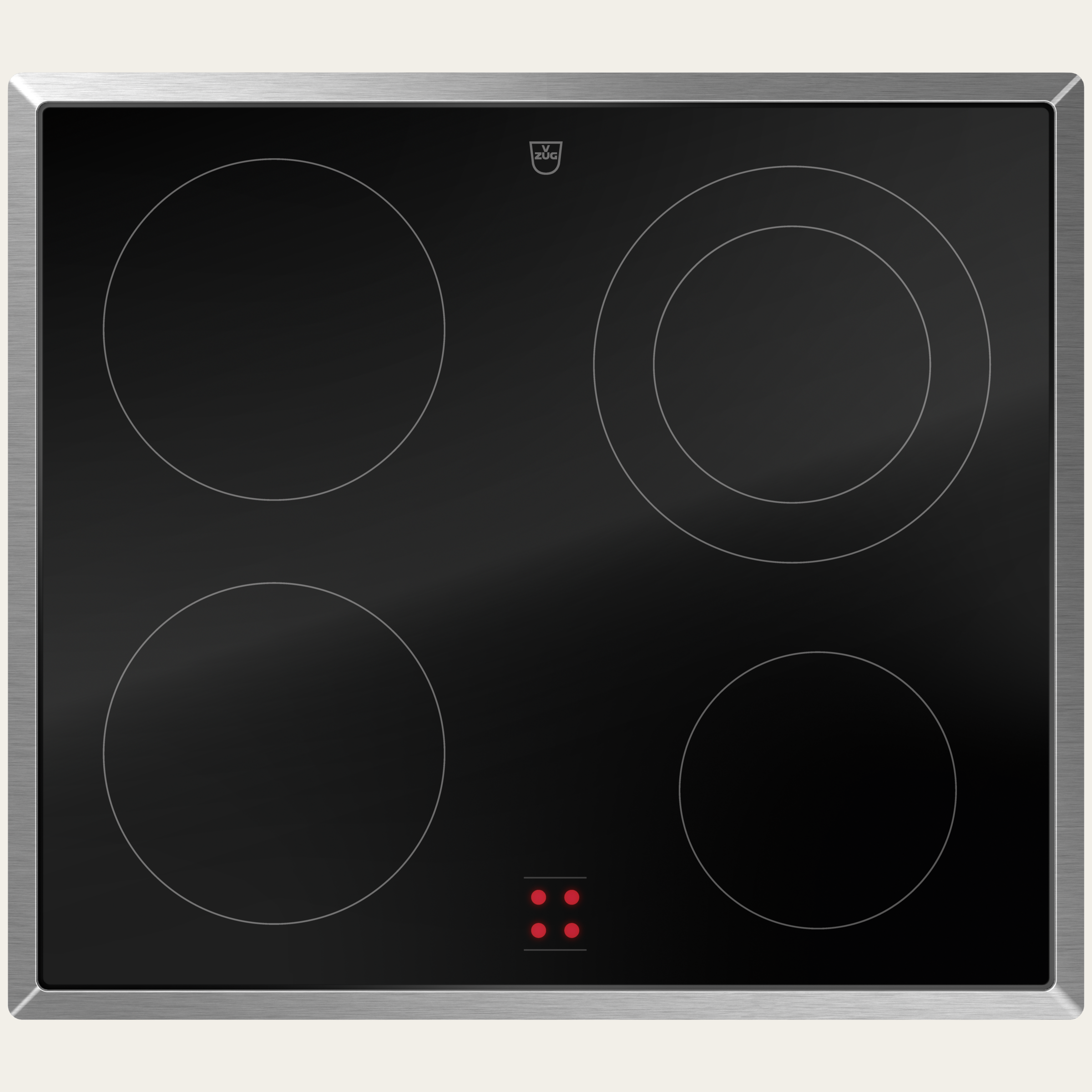 V-ZUG Table de cuisson CookTop V400 E604, Corps de chauffe à rayonnement, Norme largeur: 60 cm, BlackDesign, Cadre chrome, Commande externe de la cuisinière / Commutateur rotatif, Zones de cuisson: 4