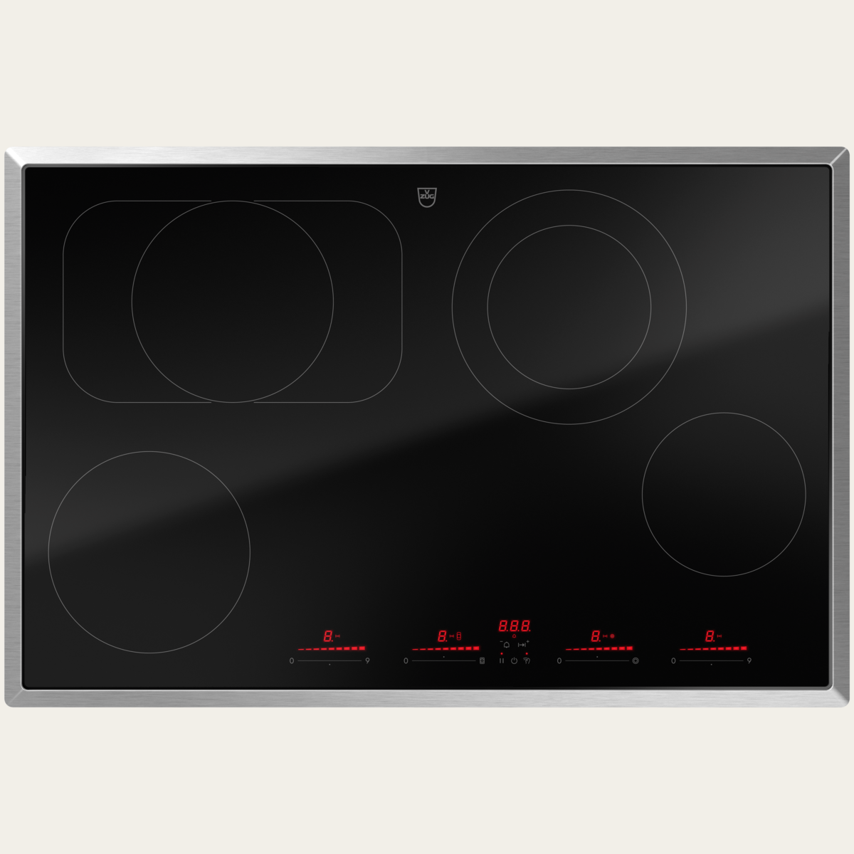 V-ZUG Hob CookTop V6000 A804B, radiant heating element, Standard width: 80 cm, BlackDesign, Chrome frame,Multi-Slider/direct selection, Slider control, Cooking zones: 4