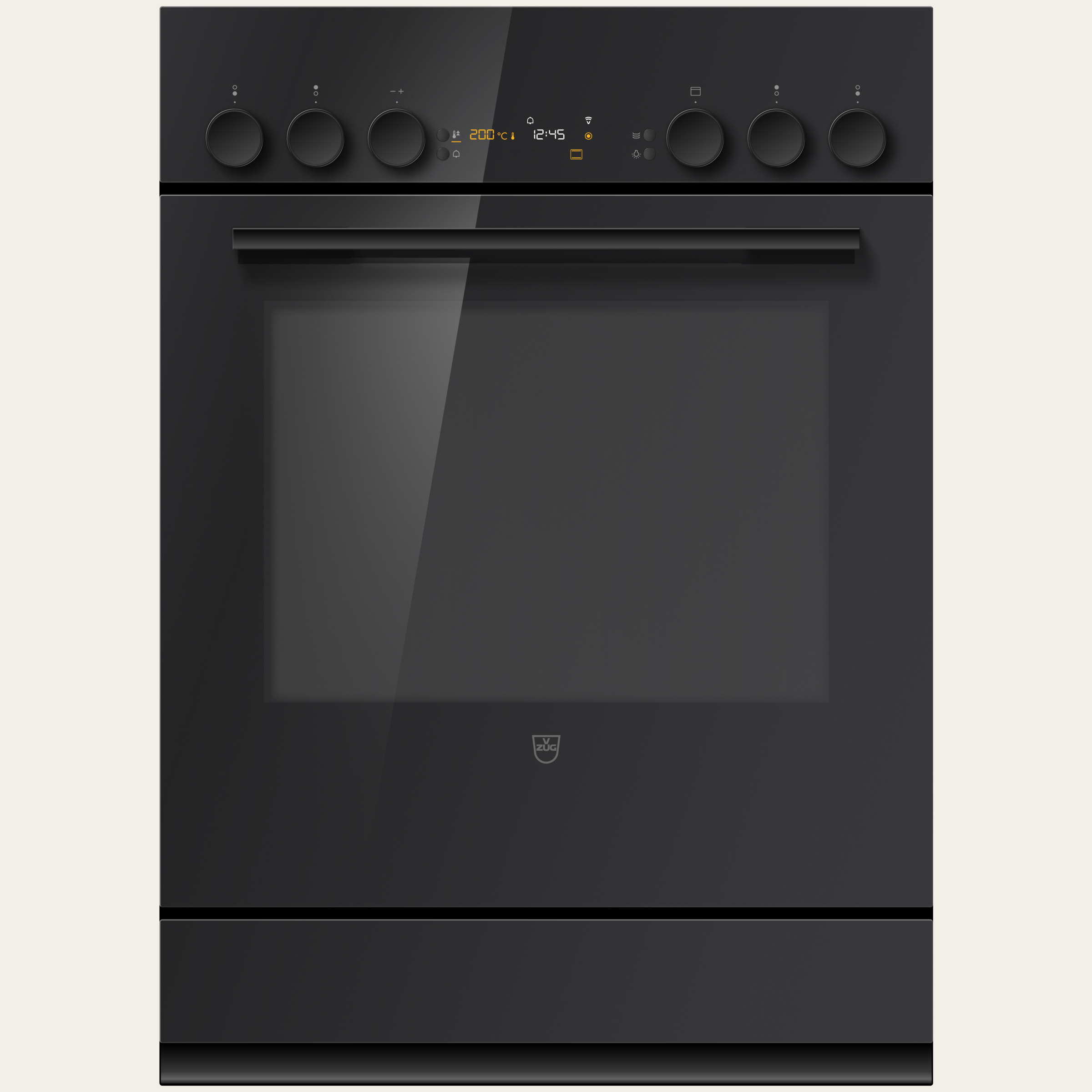 V-ZUG Herd Combair V600, Breitennorm: 55 cm, Höhennorm: 76.2 cm, Glas Nero, Griff: Nero, Drehschalter, V-ZUG-Home, TopClean, Geräteschublade, Anzahl bedienbare Kochzonen: 4