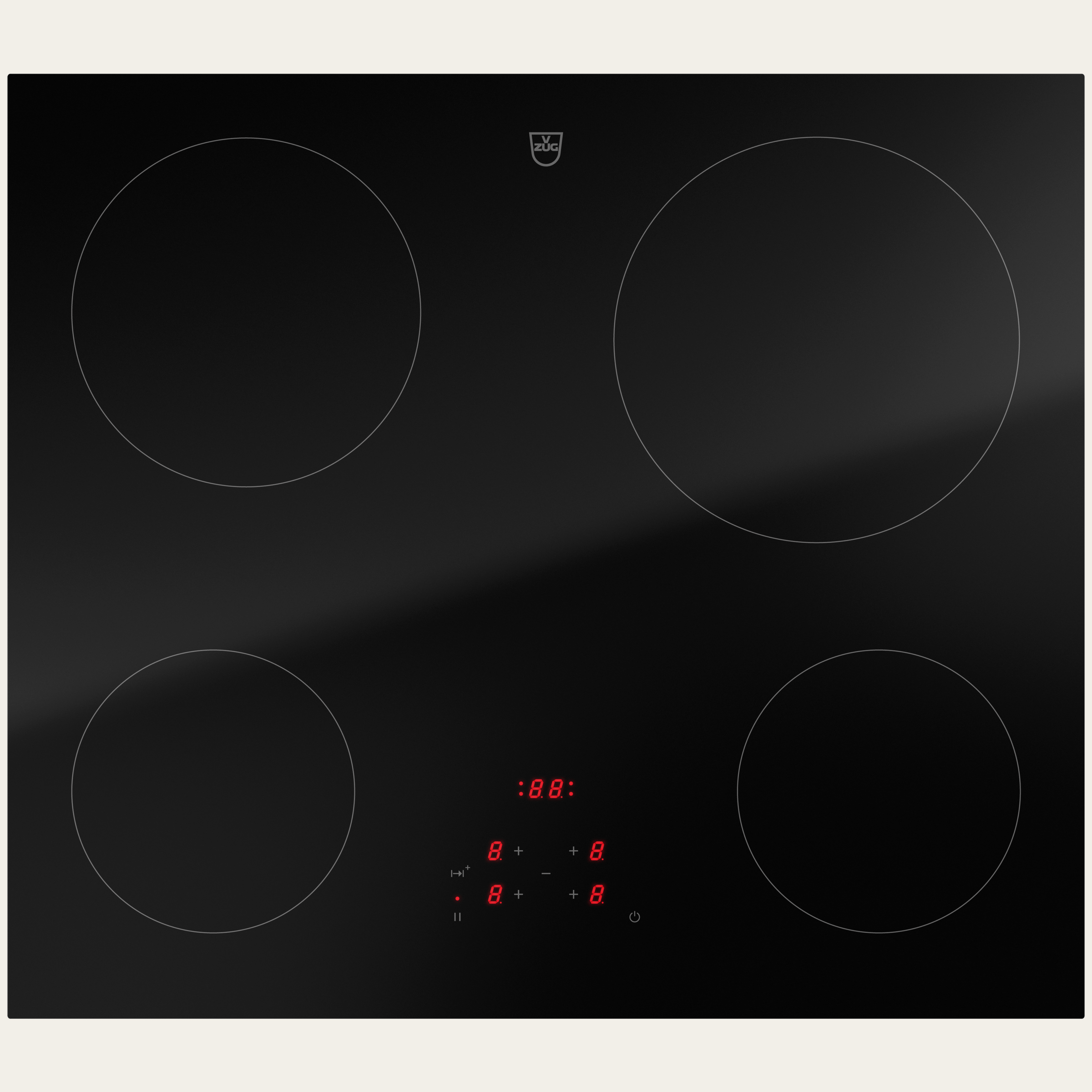 V-ZUG Kochfeld CookTop V2000 A604, Strahlungsheizkörper, Breitennorm: 60 cm, BlackDesign, DualDesign, TouchControl, Kochzonen: 4