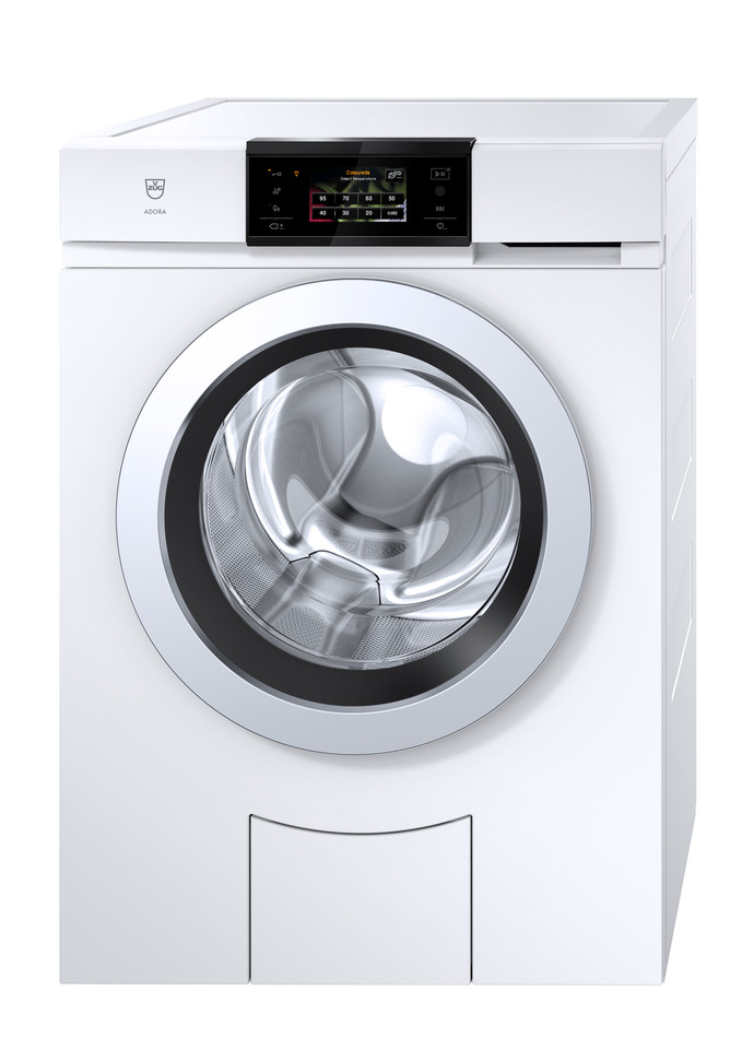 V-ZUG Washing machine, AdoraWash V6000, Door stop: left, V-ZUG Home, Display: visual operating display (LED), Nominal capacity: 8.0 kg, Doordesign: ChromeClass, heating pump