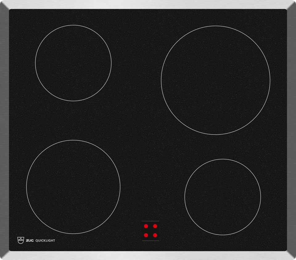 V-ZUG Quicklight GK43.1 glass ceramic hob, chrome standard frame, BlackDesign