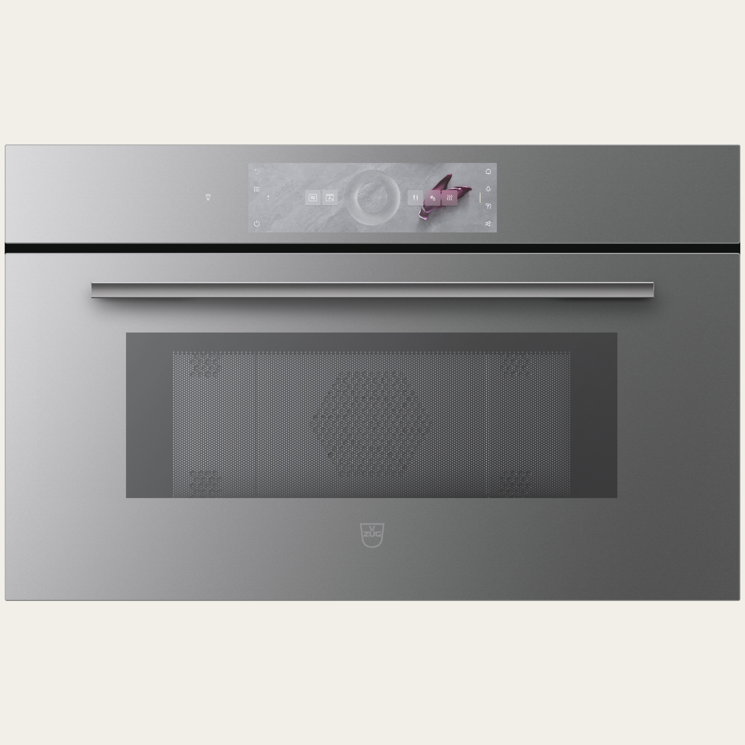 V-ZUG Microwave CombiMiwell V2000 38, Standard width: 60 cm, Standard height: 38.1 cm, Platinum mirror glass, Handle: Platinum design handle, Touchscreen withCircleSlider, V-ZUG-Home