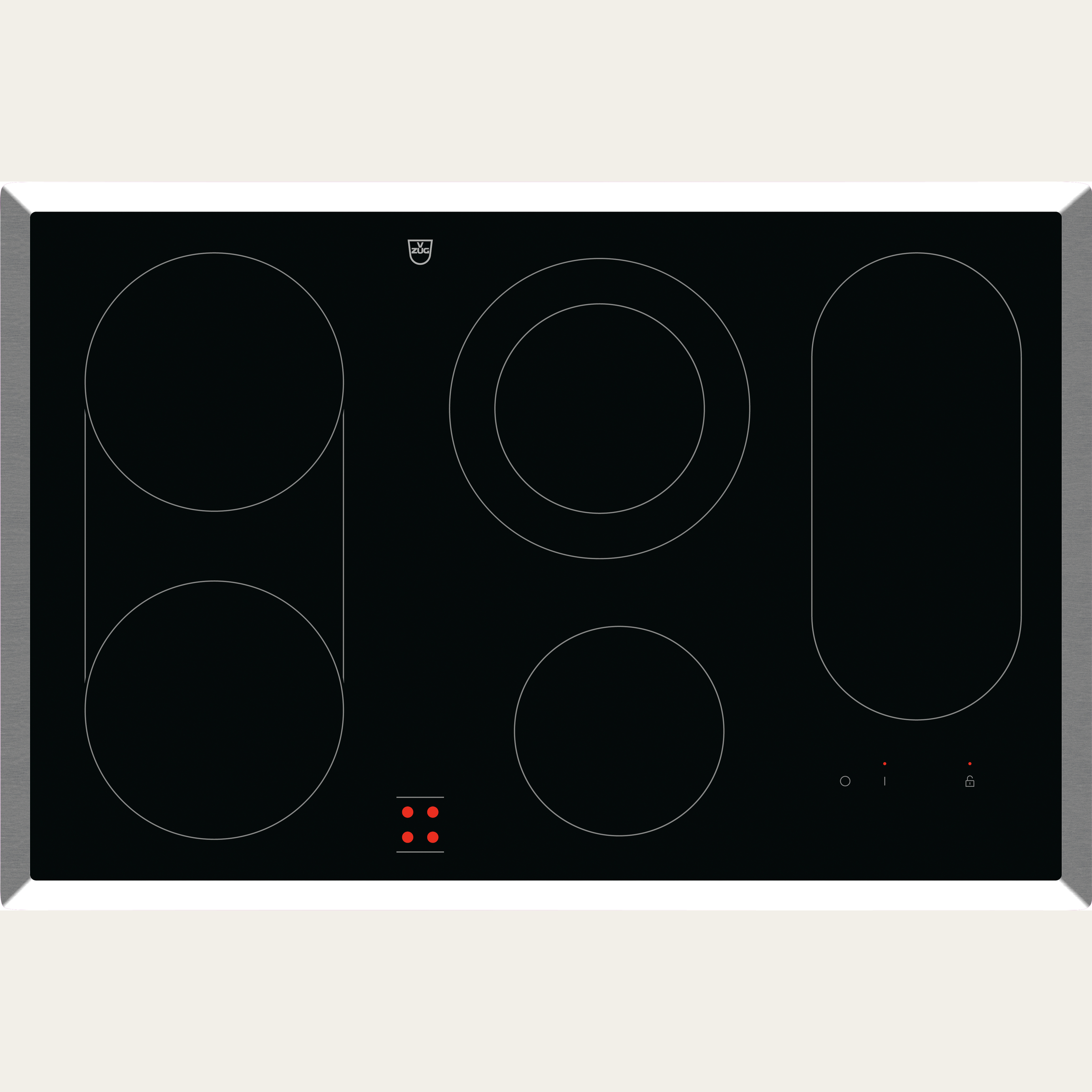 V-ZUG Table de cuisson CookTop V600 E804B, Corps de chauffe à rayonnement, Norme largeur: 80 cm, BlackDesign, Cadre surdimensionné, Commande externe de la cuisinière, Zones de cuisson: 4