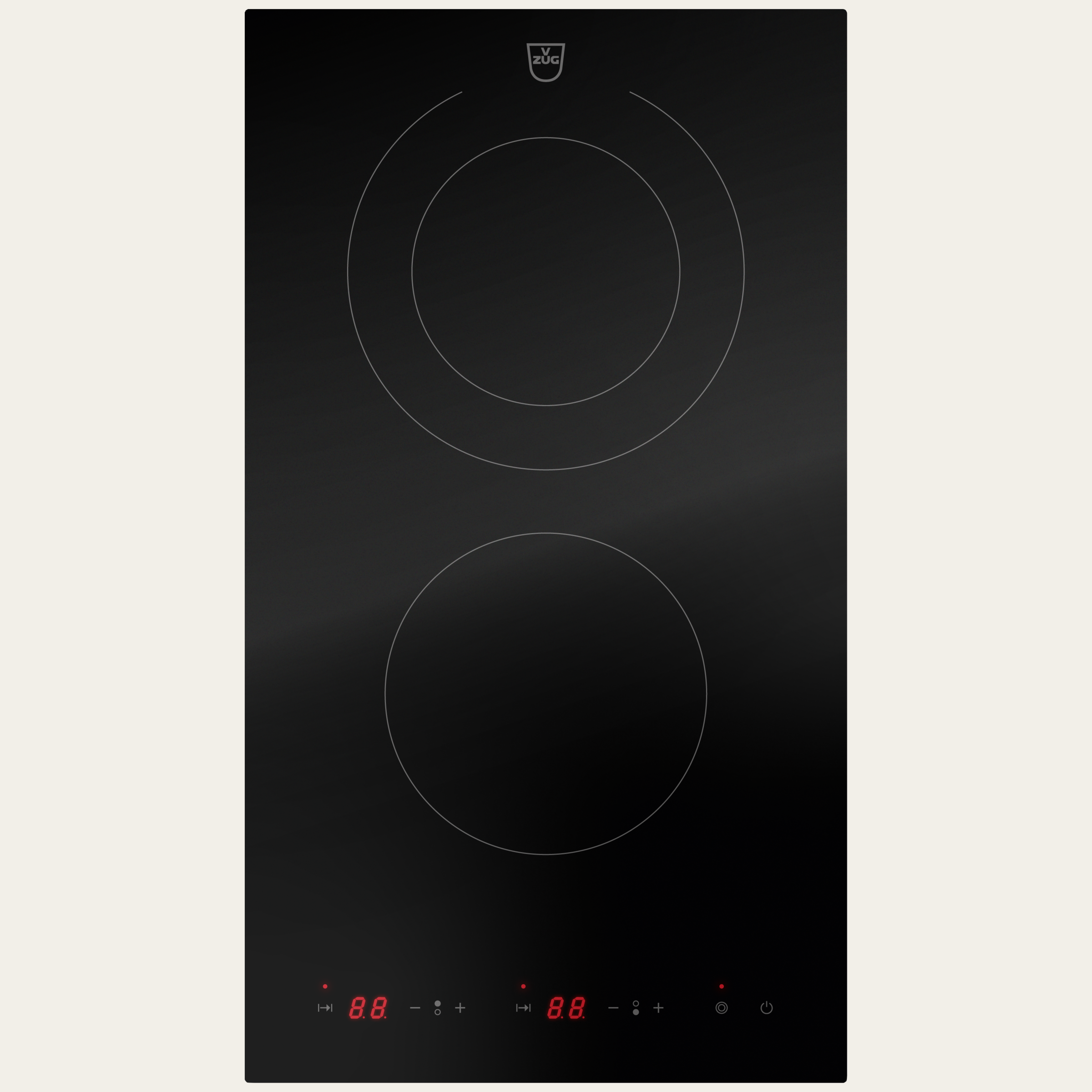 V-ZUG Table de cuisson CookTop V2000 A302, Corps de chauffe à rayonnement, Norme largeur: 30 cm, BlackDesign, DualDesign, TouchControl, Zones de cuisson: 2