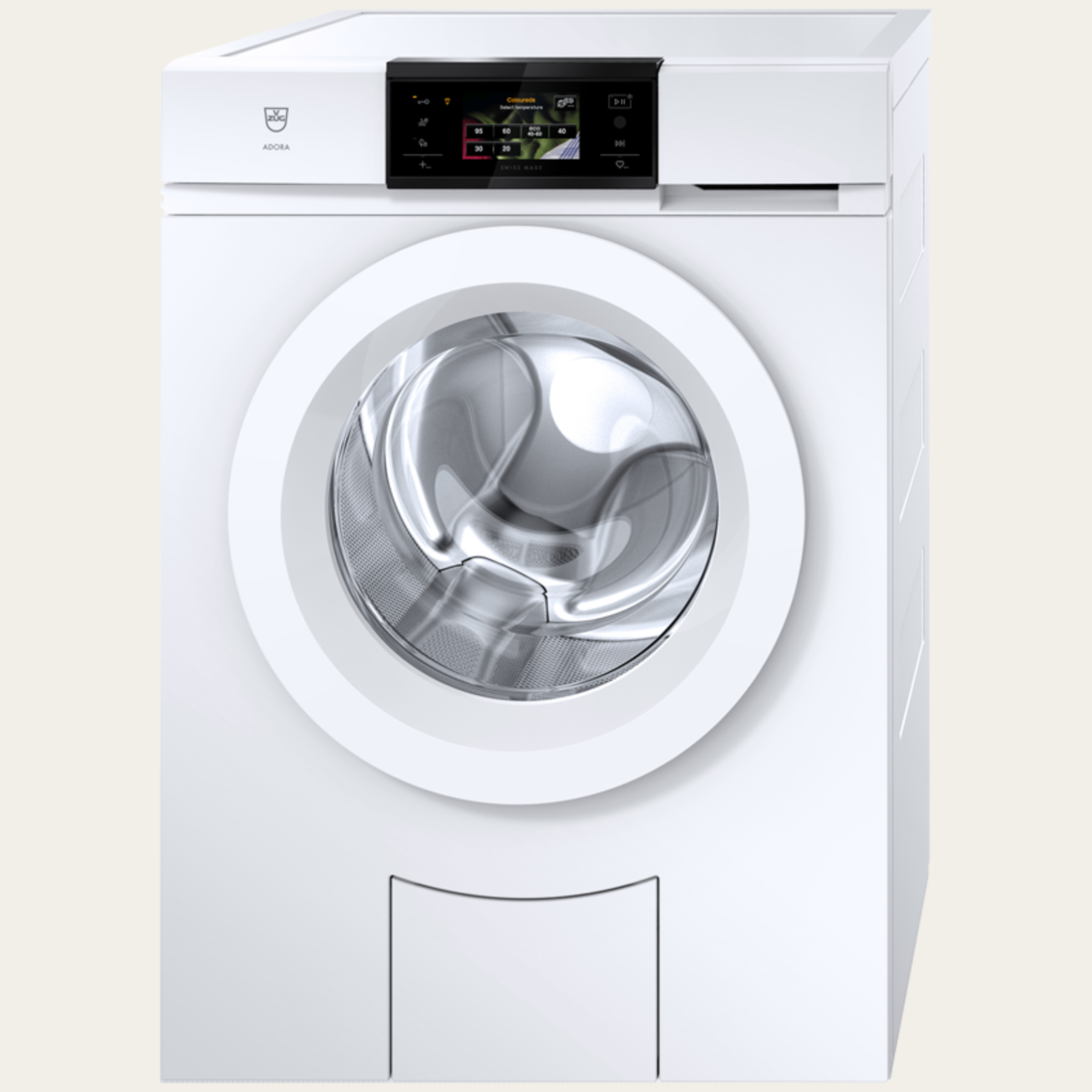 V-ZUG Washing machine AdoraWash V2000, Door hinge: Right, V-ZUG-Home, Door design: White, Full-colour graphic display, touchscreen, Nominal capacity: 8 kg
