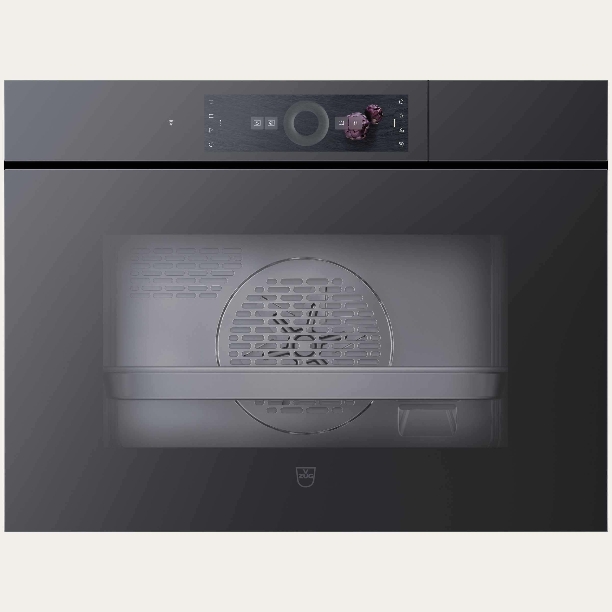 V-ZUG Steam cooker CombiSteamer V6000 45F, Standard width: 60 cm, Standard height: 45 cm, Black mirror glass, Handle: Handle-free, Touchscreen with CircleSlider, V-ZUG-Home, Fixed water and drain connection