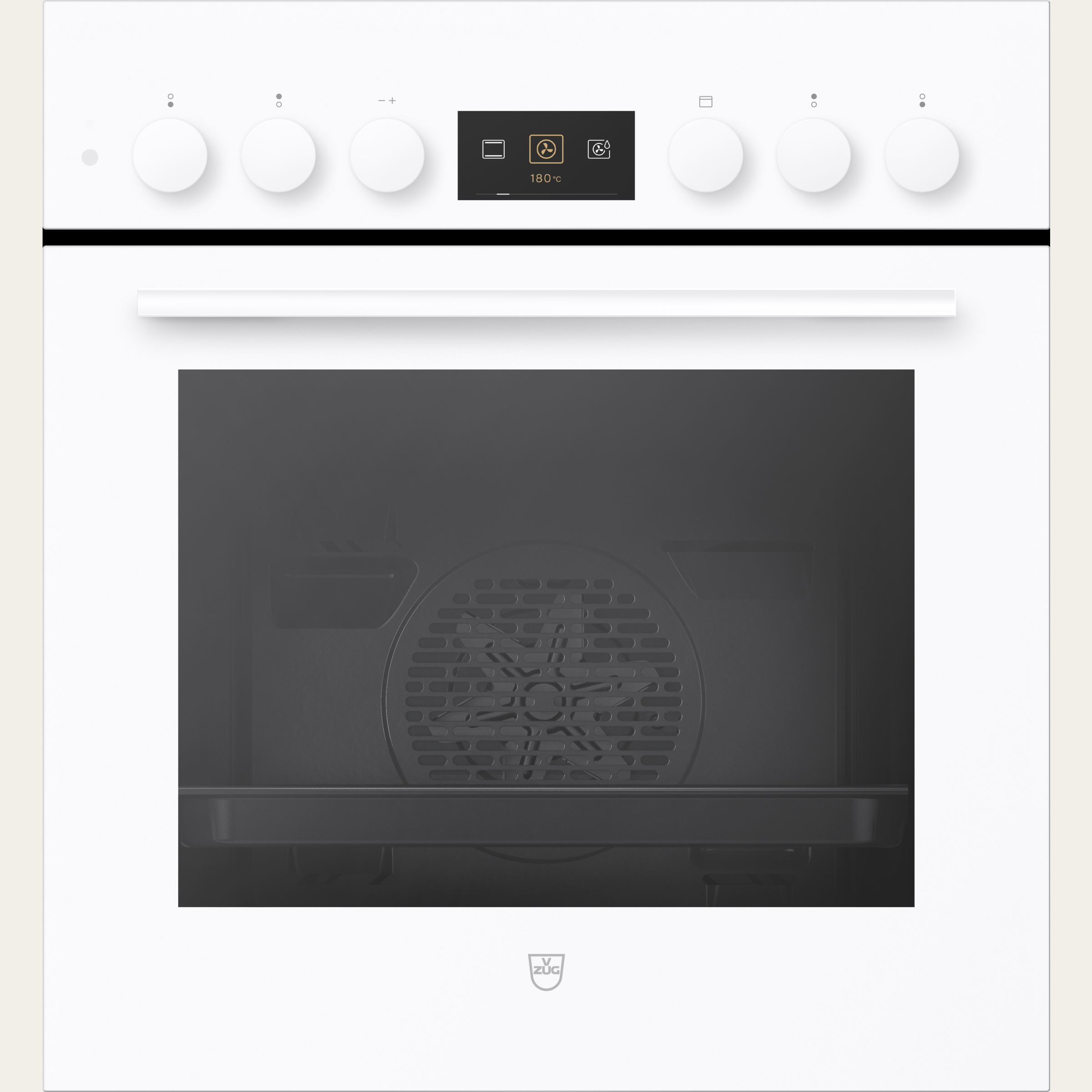 V-ZUG Cuisinière Combair V600 6UHC, Norme largeur: 55 cm, Norme de hauteur: 60 cm, Verre blanc, Poignée: blanche, commutateur rotatif, V-ZUG-Home, Nombre de zones de cuisson pouvant être commandées: 4, 400V