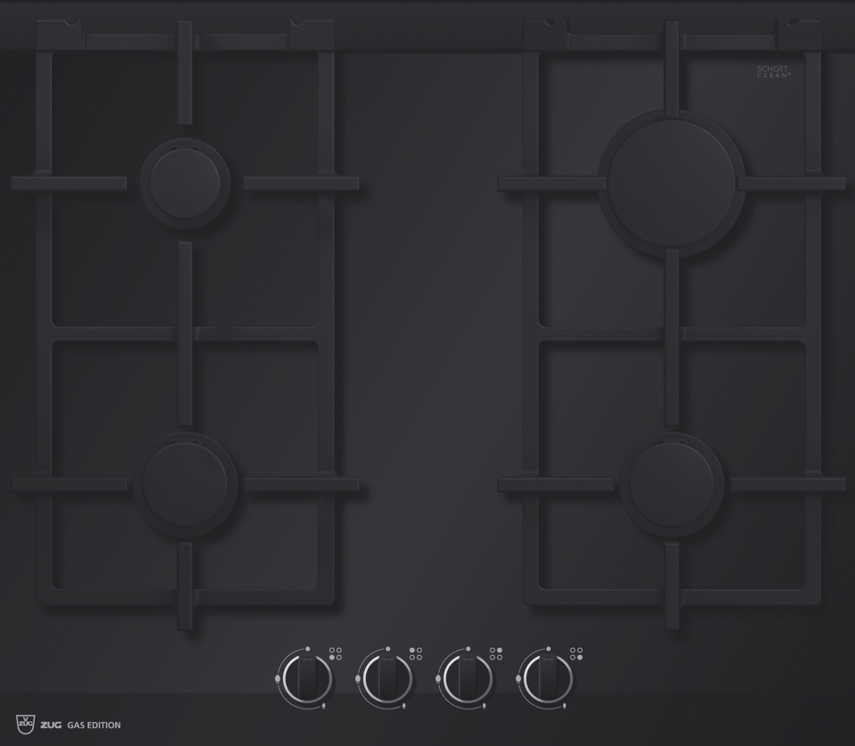 V-ZUG Gas hob GK41TG, with faceting, Natural/LPG Gas