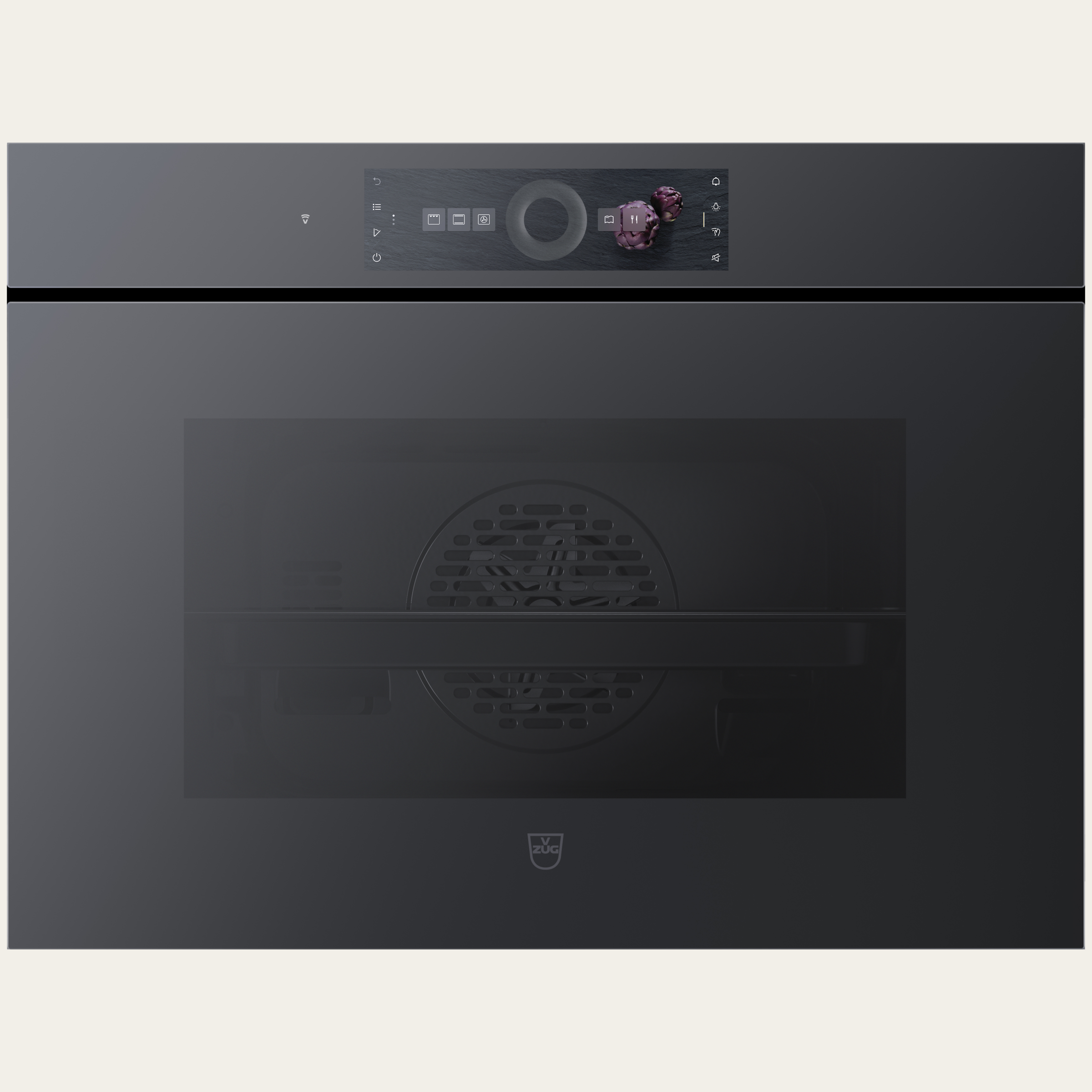 V-ZUG Oven Combair V6000 45P, Standard width: 60 cm,Standard height: 45 cm, Black mirror glass, Handle: Handle-free, Touchscreen with Circleslider, V-ZUG-Home, Pyrolytic self-cleaning