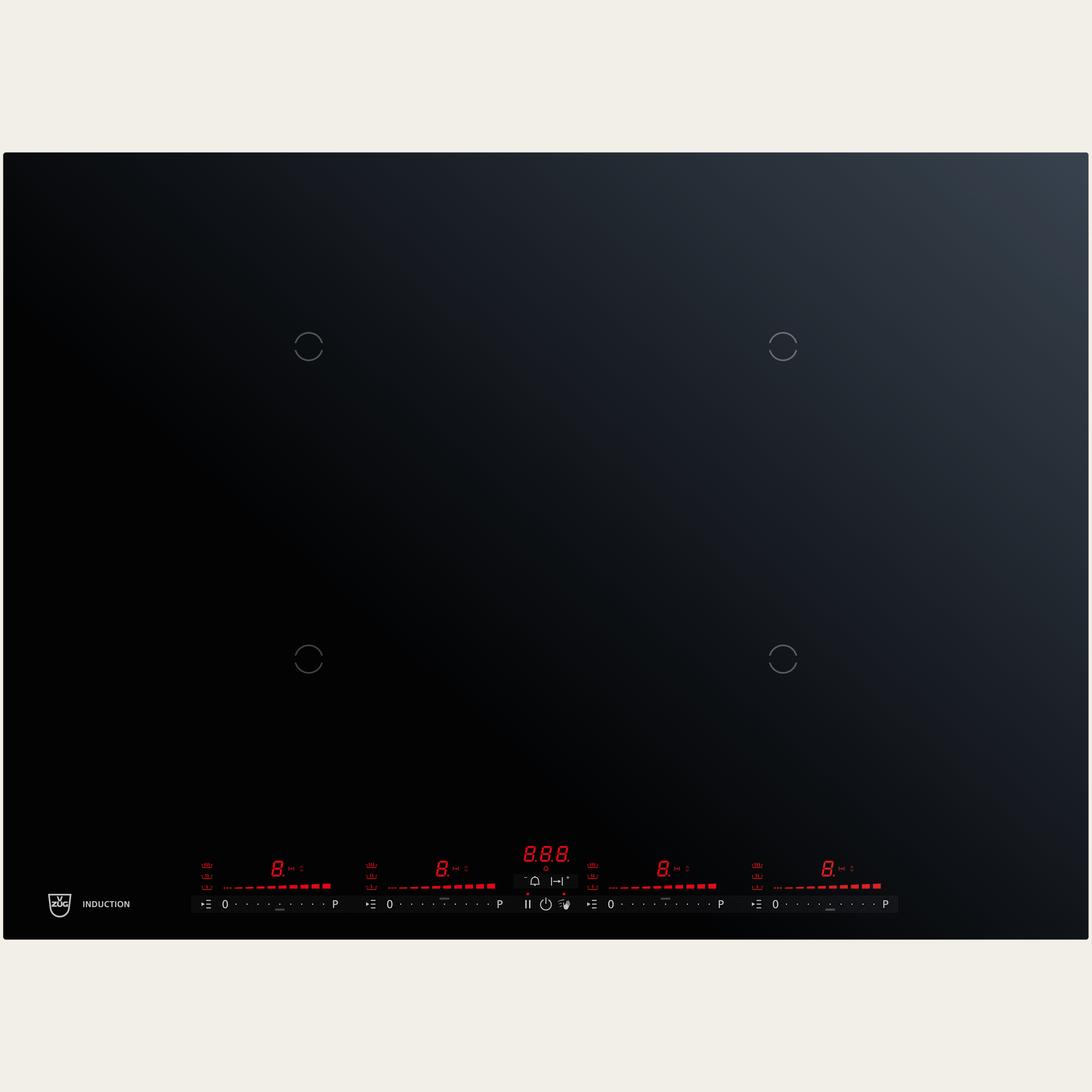 V-ZUG Hob CookTop V4000 I704, Induction, Standard width: 70 cm, BlackDesign, OptiGlass, DualDesign, OptiLink, Multi-Slider/direct selection, Slider control, Cooking zones: 4
