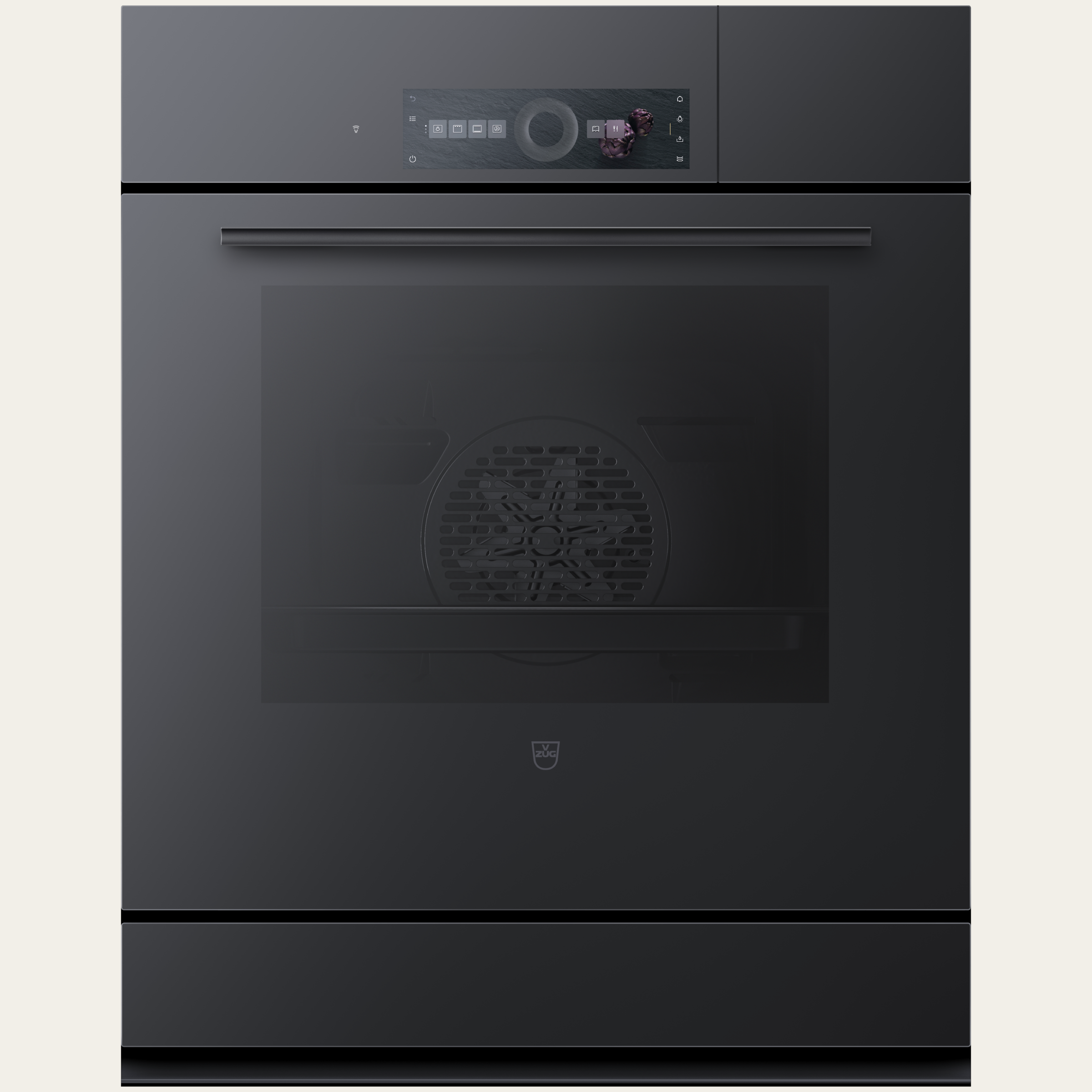 V-ZUG Steam cooker CombairSteamer V6000 7U, Standardwidth: 60 cm, Standard height: 76.2 cm, Black mirrorglass, Installation in floor unit, Touchscreen with CircleSlider, V-ZUG-Home, Heatable appliance drawer