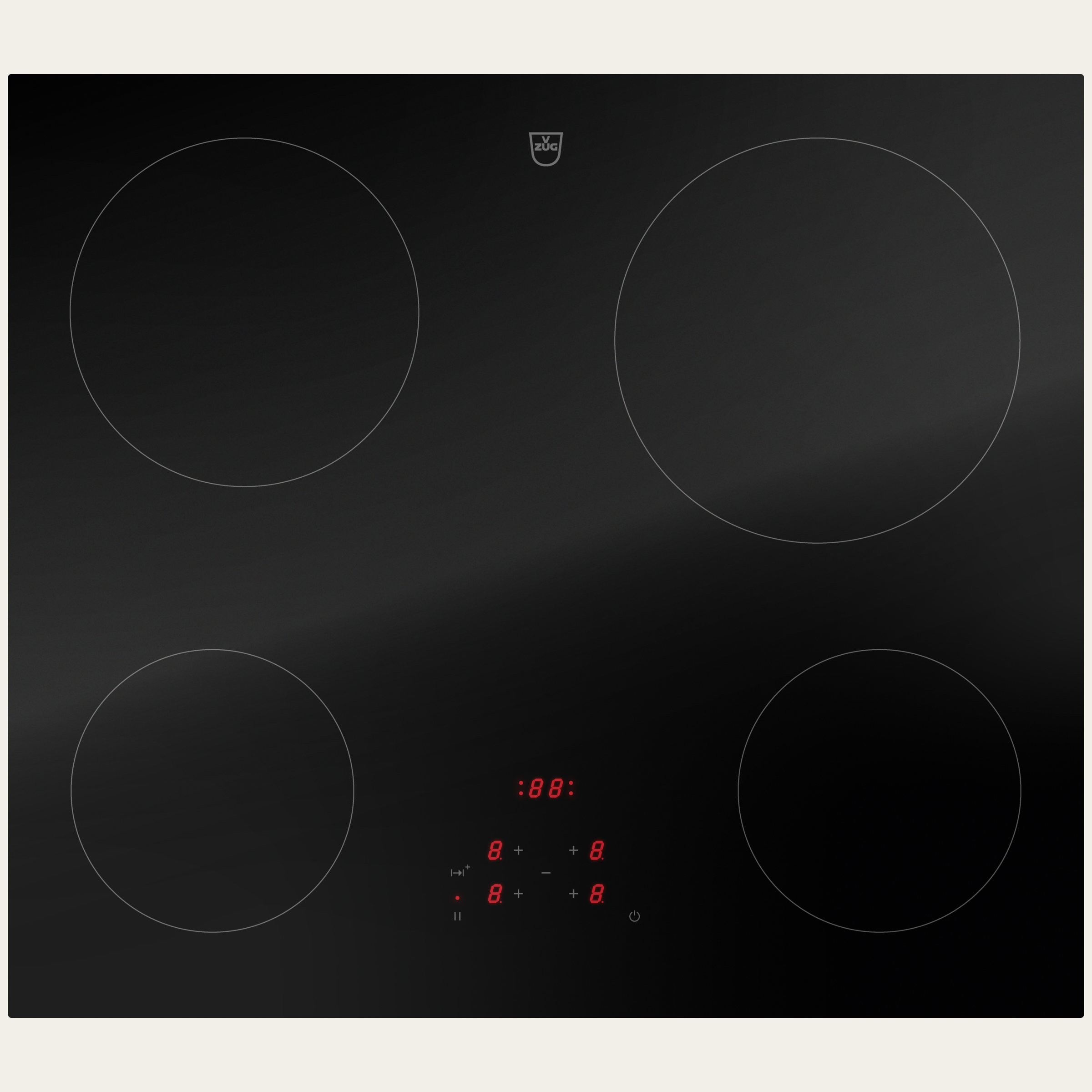V-ZUG Table de cuisson CookTop V2000 A604, Corps de chauffe à rayonnement, Norme largeur: 60 cm, BlackDesign, DualDesign, TouchControl, Zones de cuisson: 4