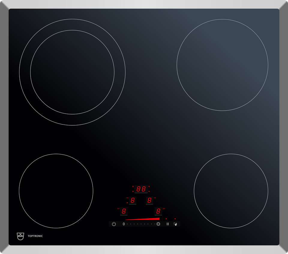 V-ZUG Plan de cuisson Toptronic GK45TESCO, cadre en acier chromé, BlackDesign, OptiGlass