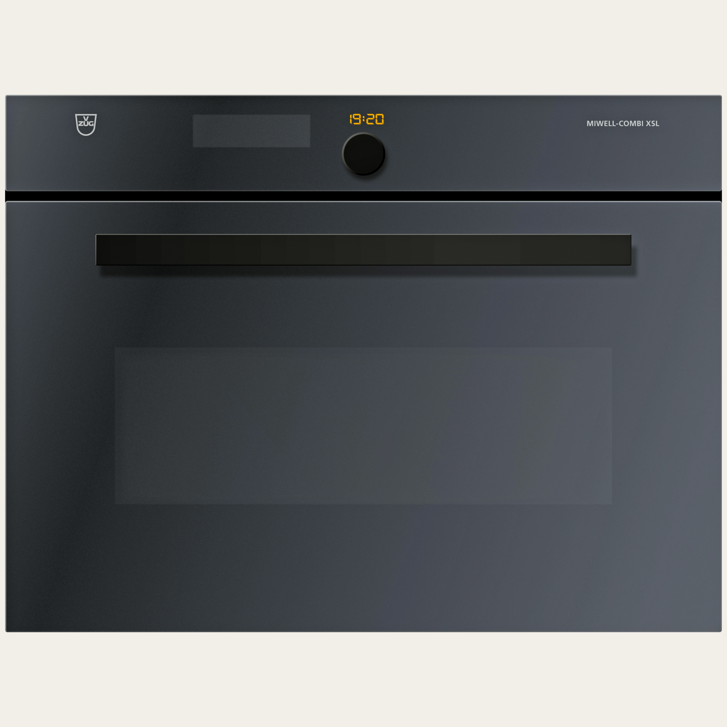 V-ZUG Microwave Miwell-Combi XSL 60, Standard width:60 cm, Standard height: 45 cm, Black mirror glass, Handle: Nero design handle, TouchControl and adjustingknob