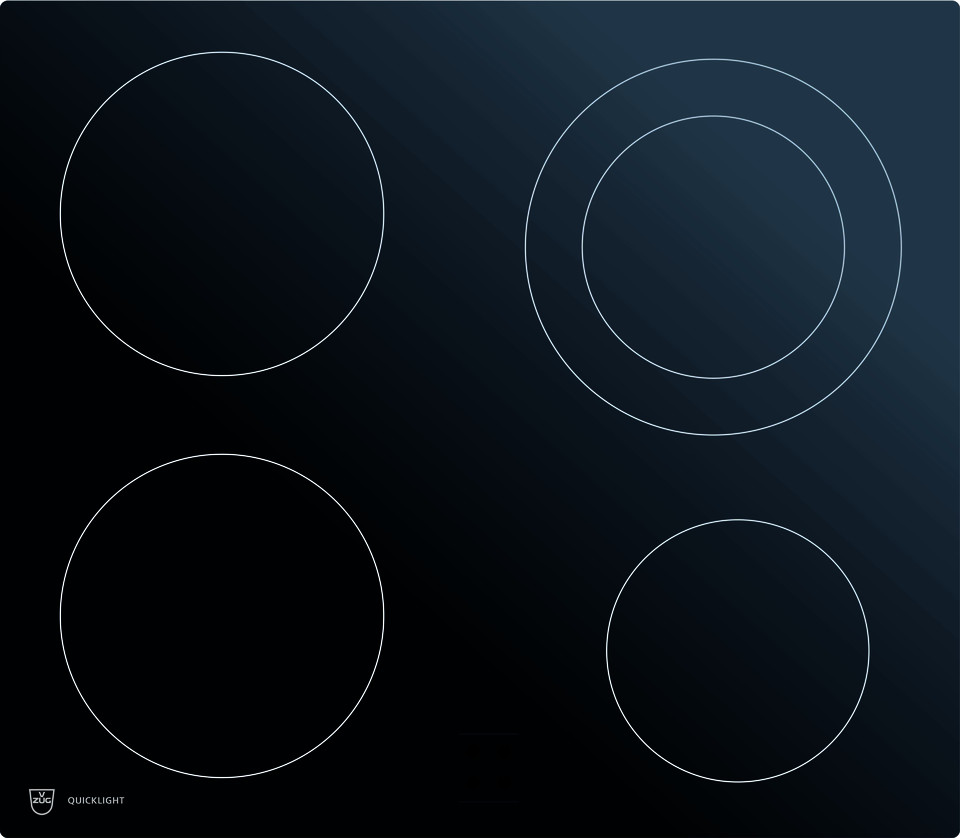 V-ZUG QuickLight GK43O glass ceramic hob, chrome normal frame, OptiGlass