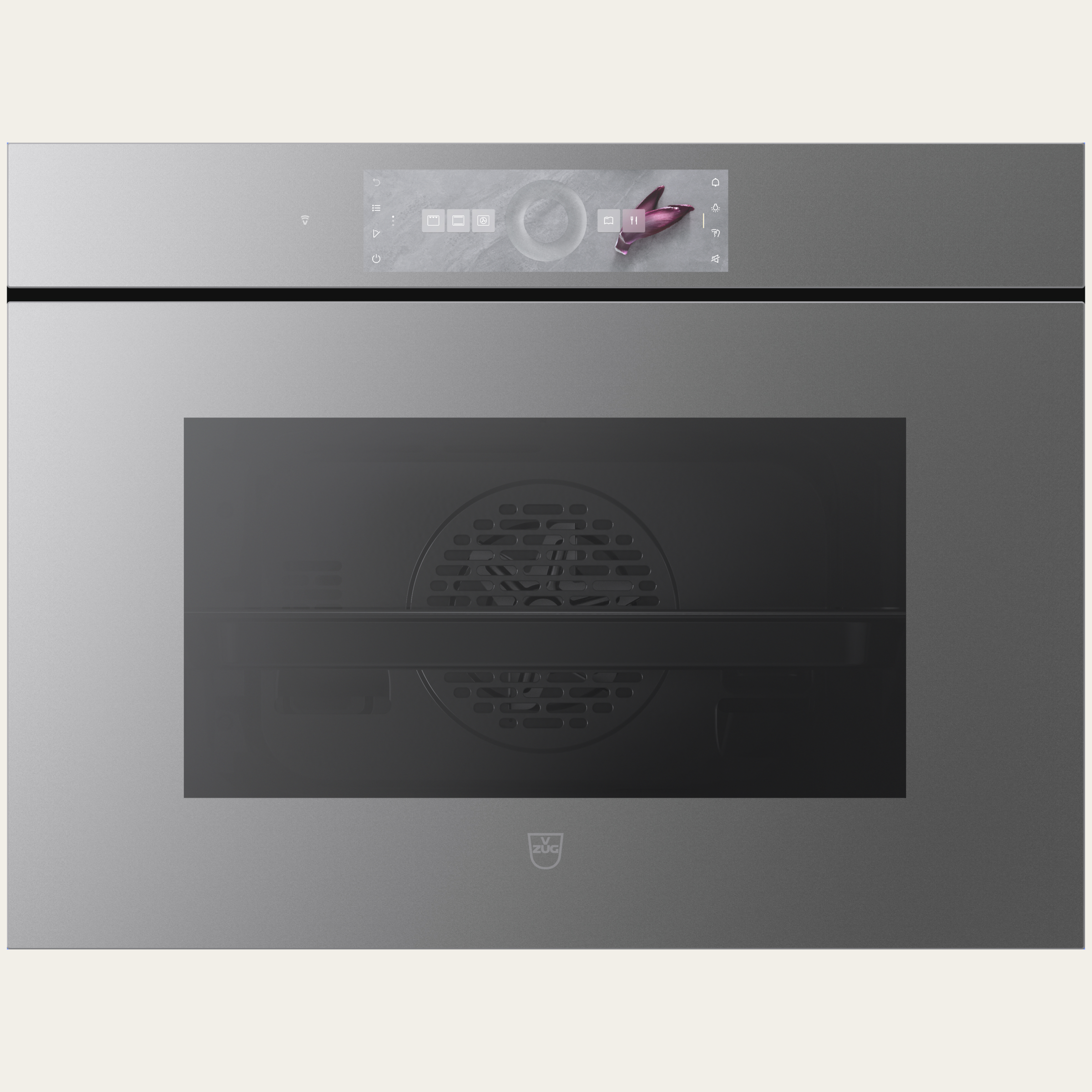 V-ZUG Oven Combair V6000 45P, Standard width: 60 cm,Standard height: 45 cm, Platinum mirror glass, Handle: Handle-free, Touchscreen with Circleslider, V-ZUG-Home, Pyrolytic self-cleaning